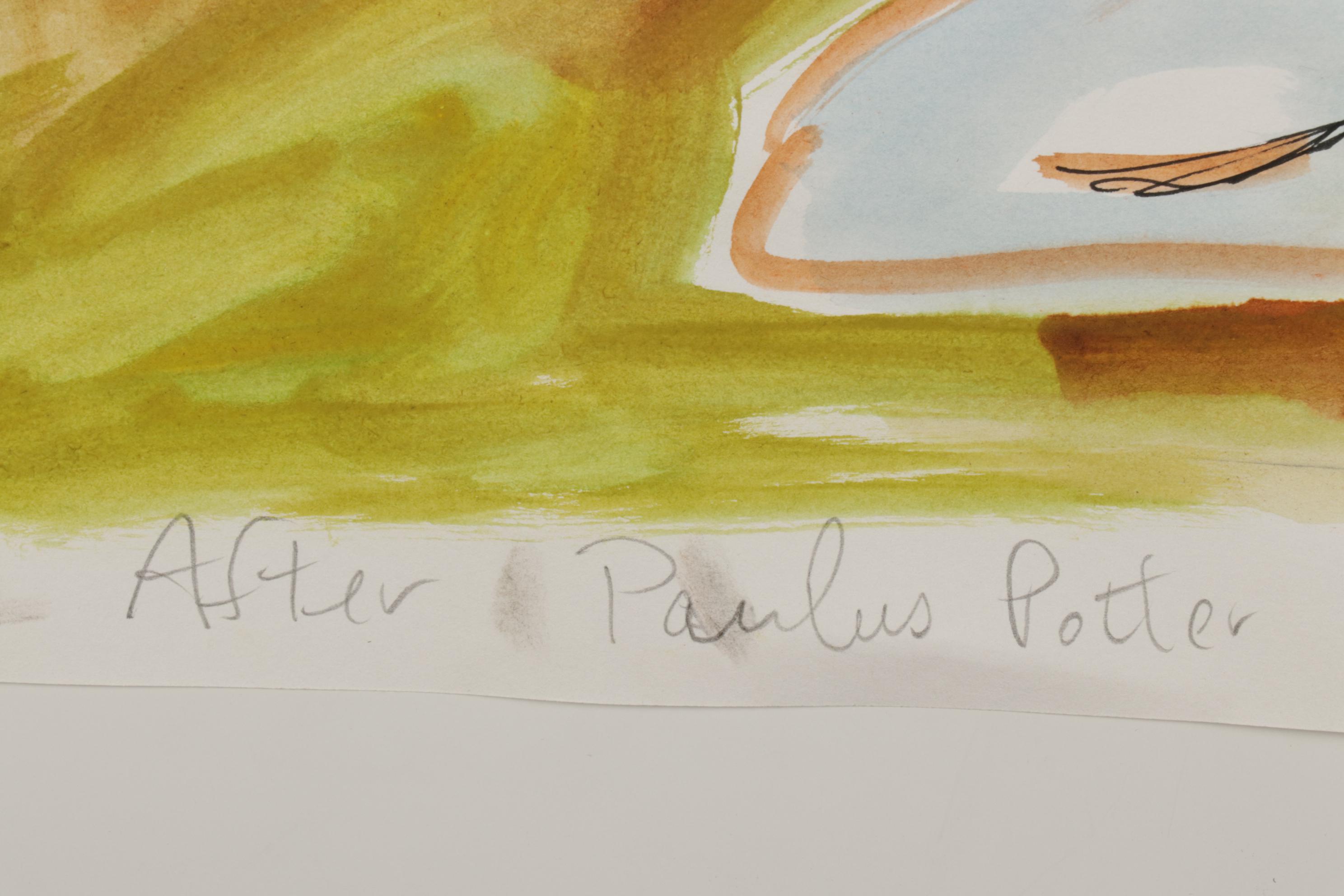 Philip the Transplant Watercolor Painting "After Paulus Potter 1649," 2014
