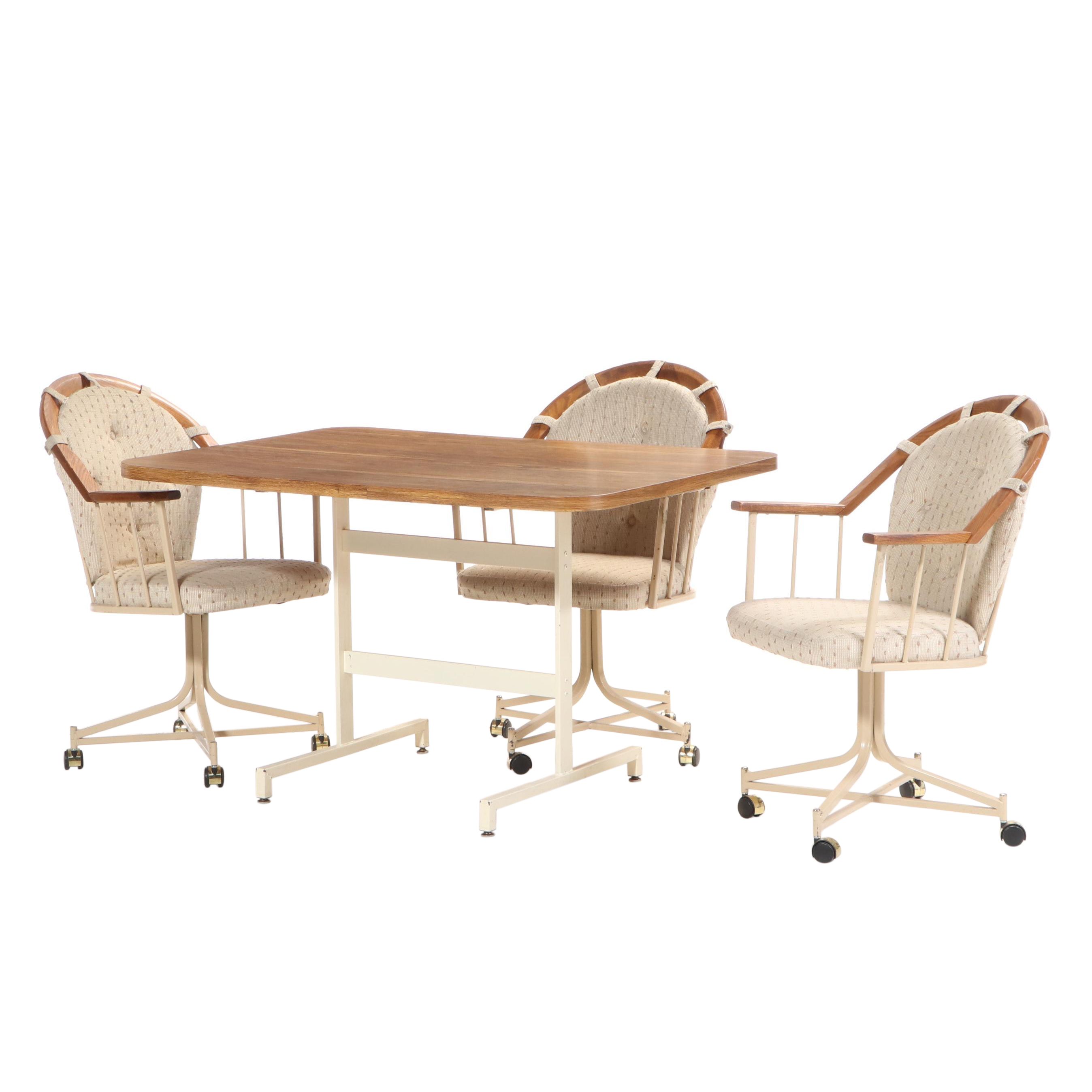 Three Stoneville Furniture Metal Dining Chairs on Casters with Laminate Table