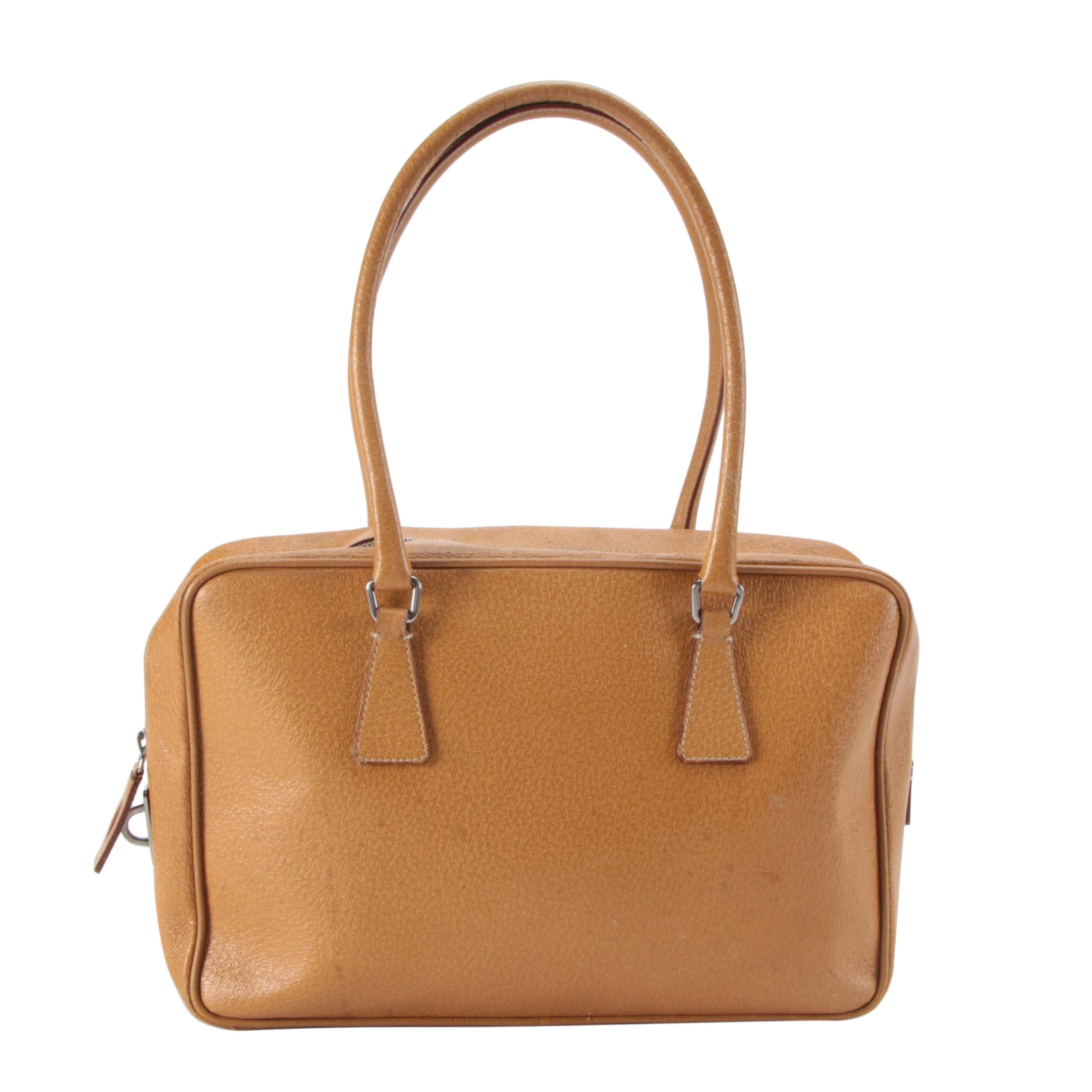 Prada Horizontal Sport Shoulder Bag in Brown Cinghiale Leather