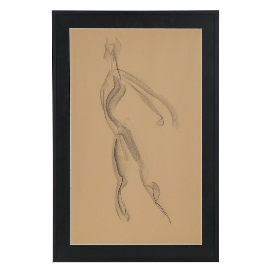 Abstract Figural Graphite Drawing, Mid-20th Century