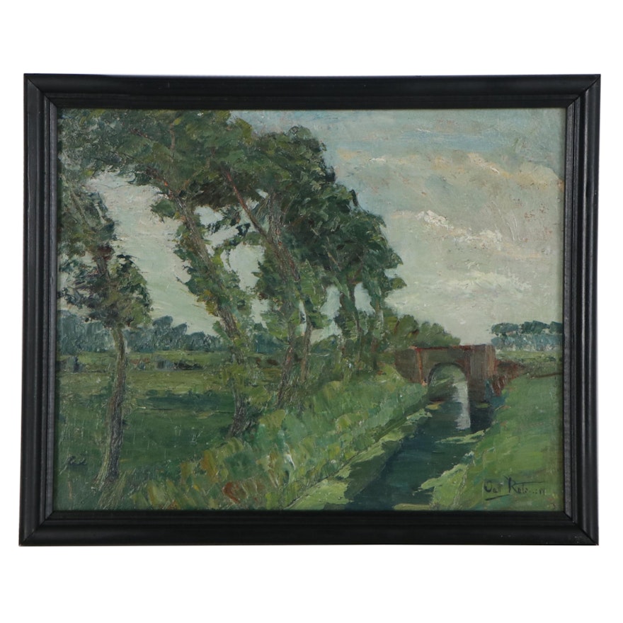 Octave Rotsaert Landscape Oil Painting, Early 20th Century