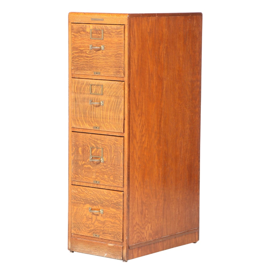 Library Bureau Sole Makers Oak Four-Drawer File Cabinet