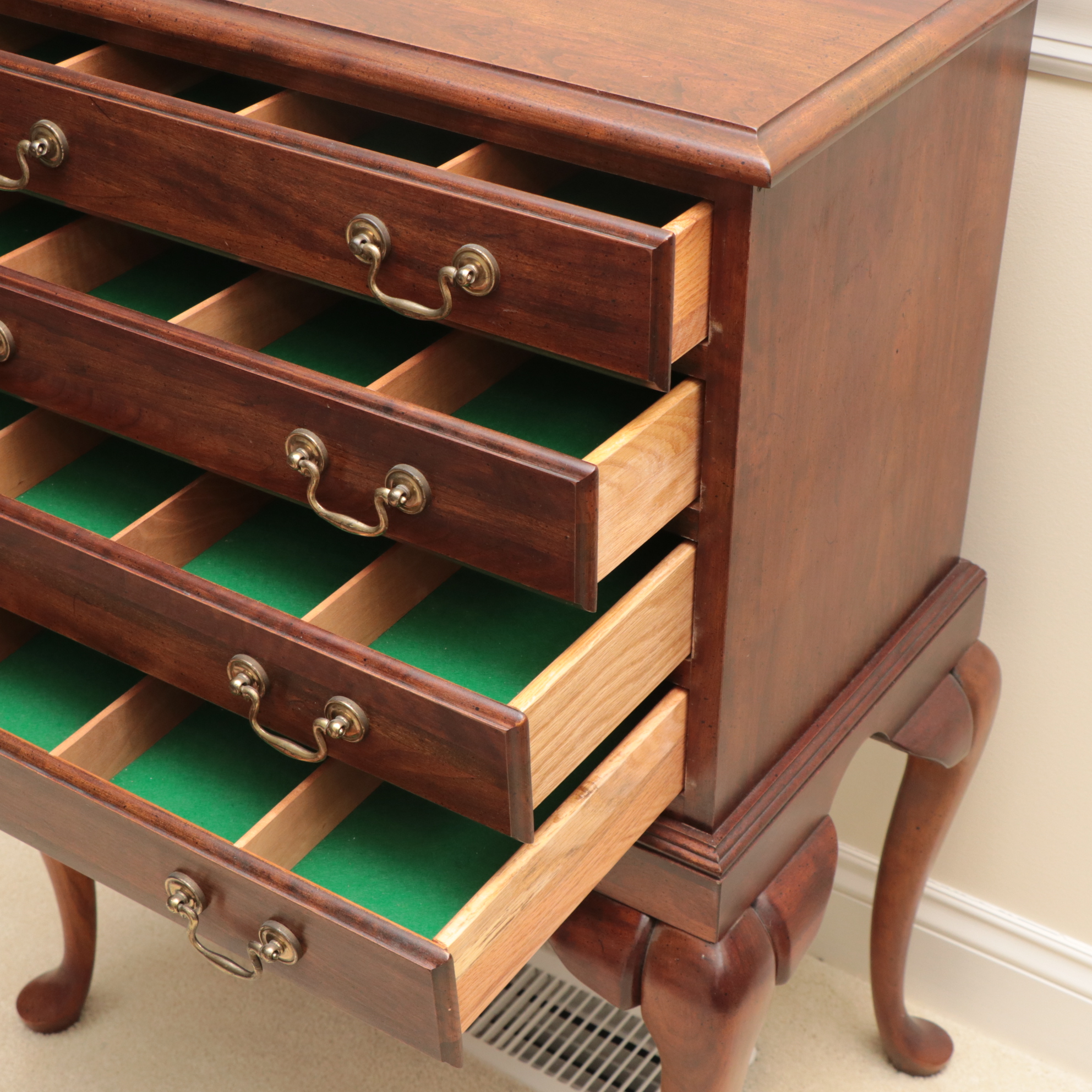 Queen Anne Style Mahogany Flatware Storage Cabinet