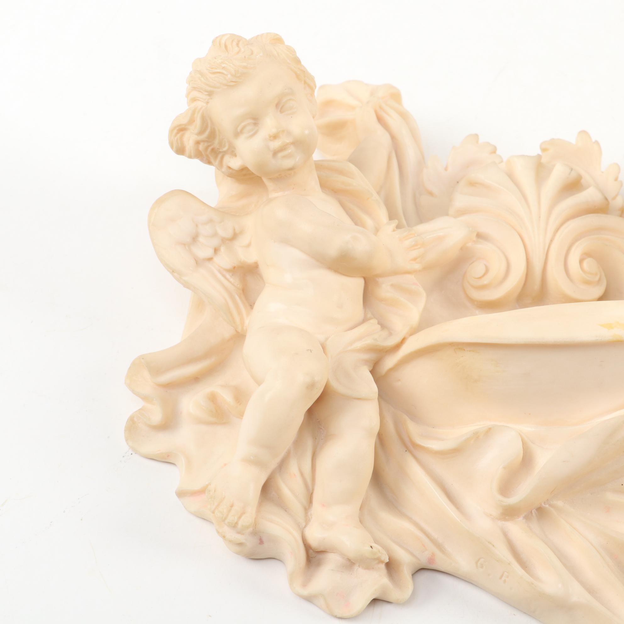 Baroque Style Angel Figural Holy Water Font, Mid to Late 20th Century