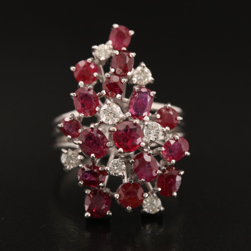 14K Diamond and Ruby Cluster Ring