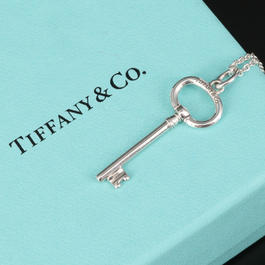 Tiffany & Co. Sterling Oval Key Pendant on Elsa Peretti Chain Necklace