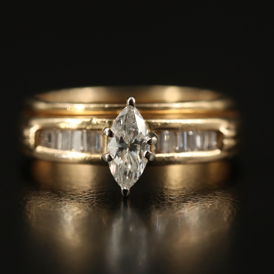 14K Diamond Ring with Channel Set Shoulders