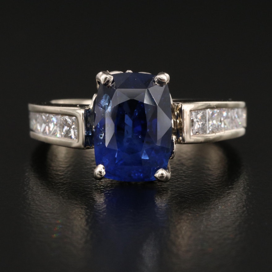 14K 3.89 CT Sapphire and Diamond Ring with GIA Report