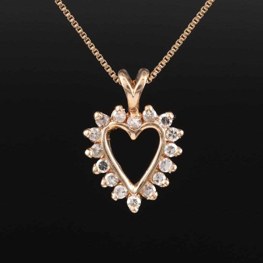Italian 14K Diamond Heart Pendant Necklace