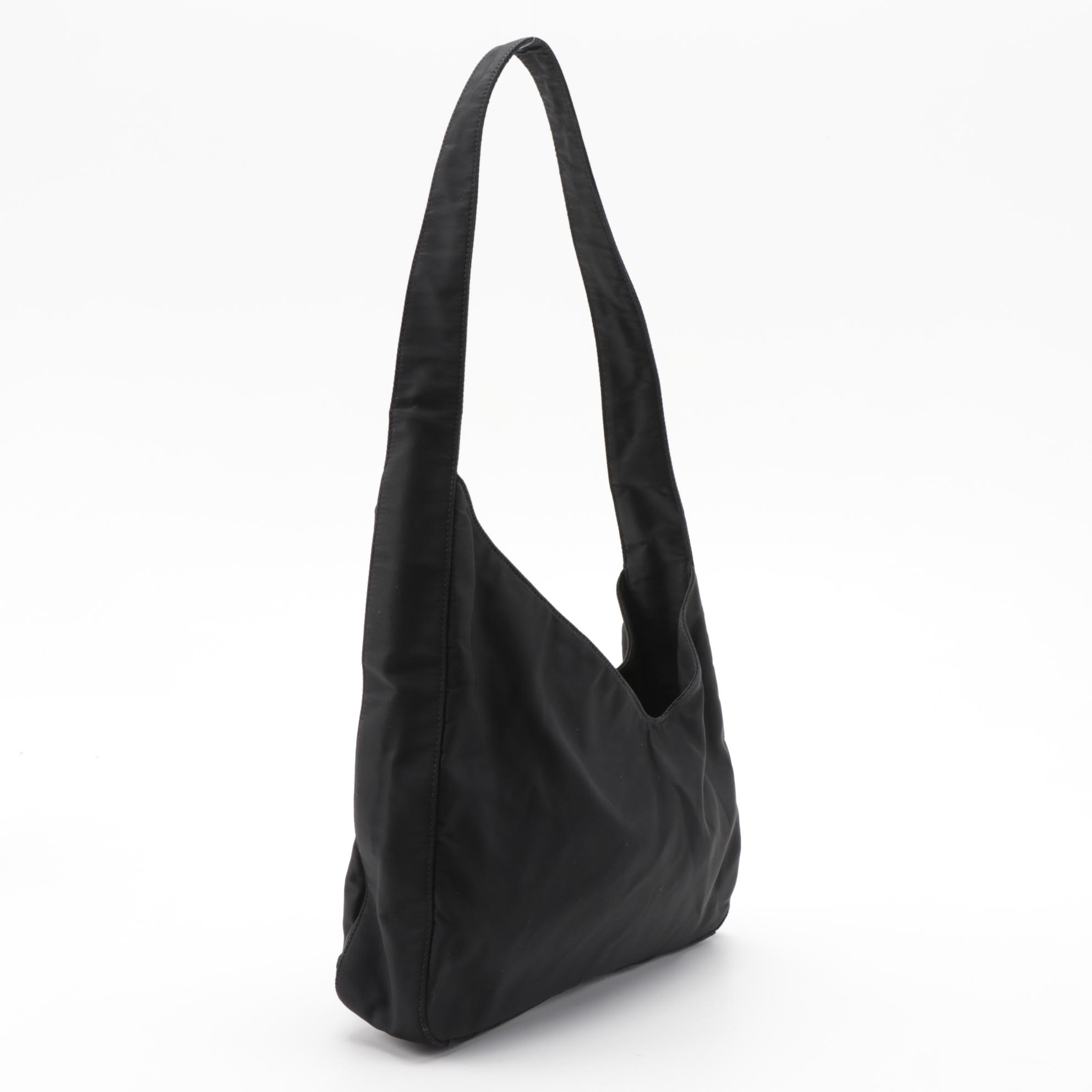 Prada Asymmetrical Black Tessuto Nylon Hobo Bag
