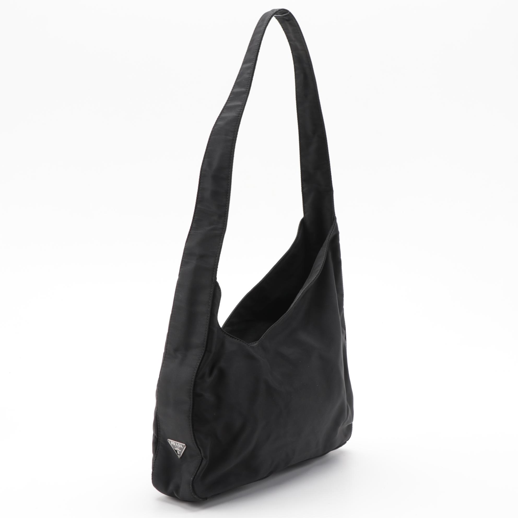 Prada Asymmetrical Black Tessuto Nylon Hobo Bag
