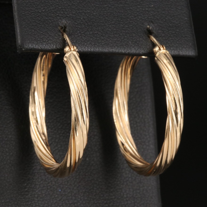 14K Fluted Hoop Earrings