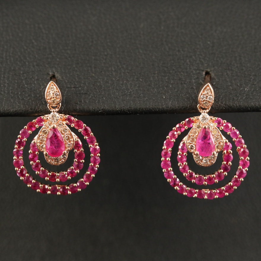 14K Ruby and Diamond Double Loop Earrings