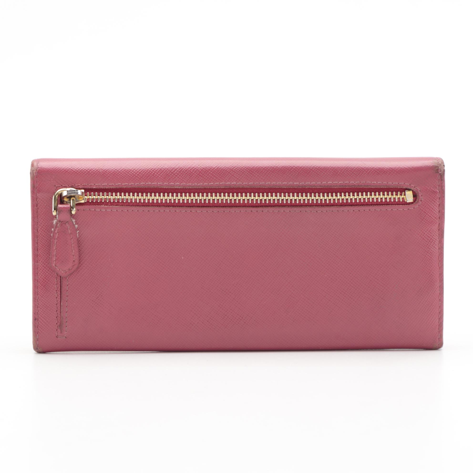 Prada Continental Wallet in Mauve Pink Saffiano Leather