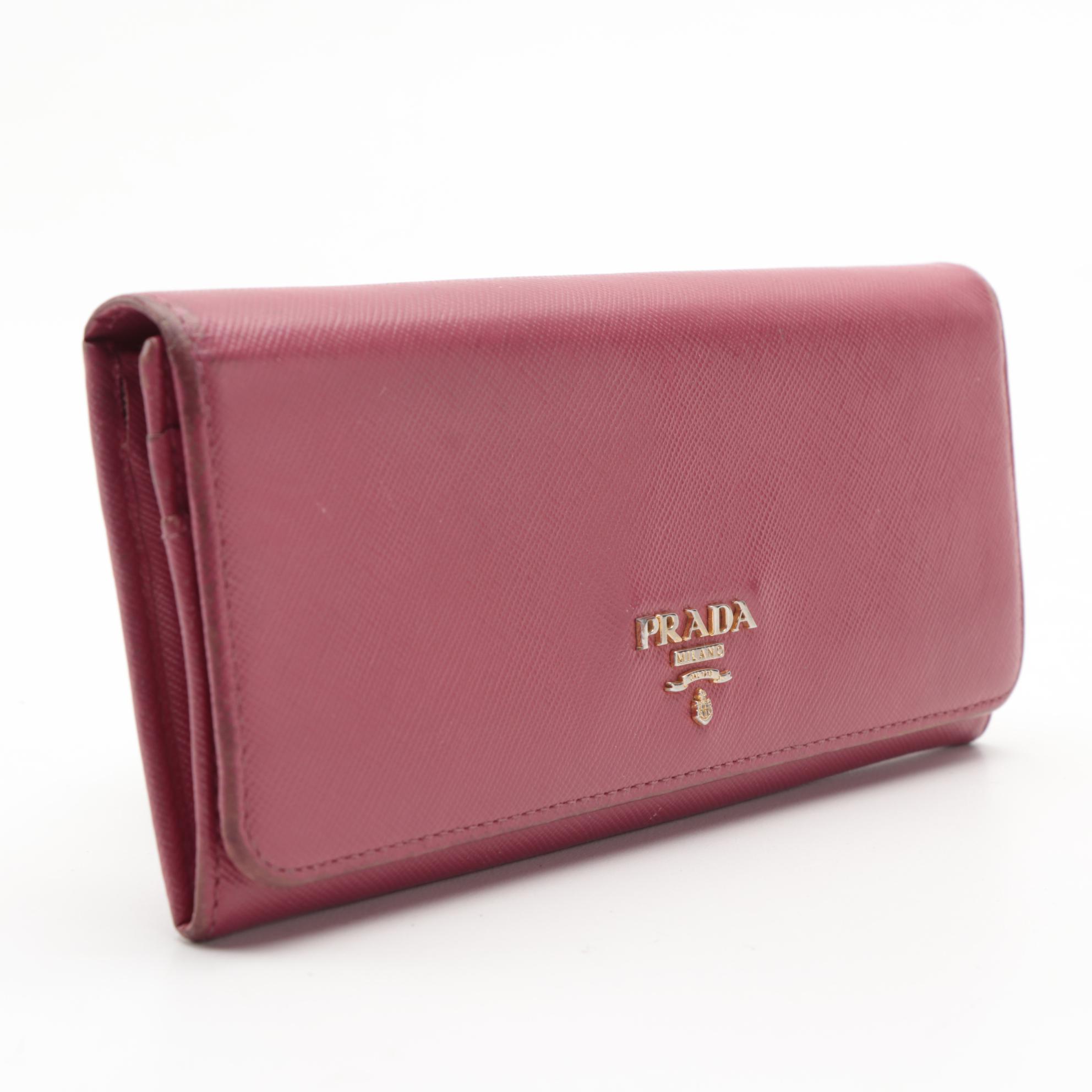 Prada Continental Wallet in Mauve Pink Saffiano Leather