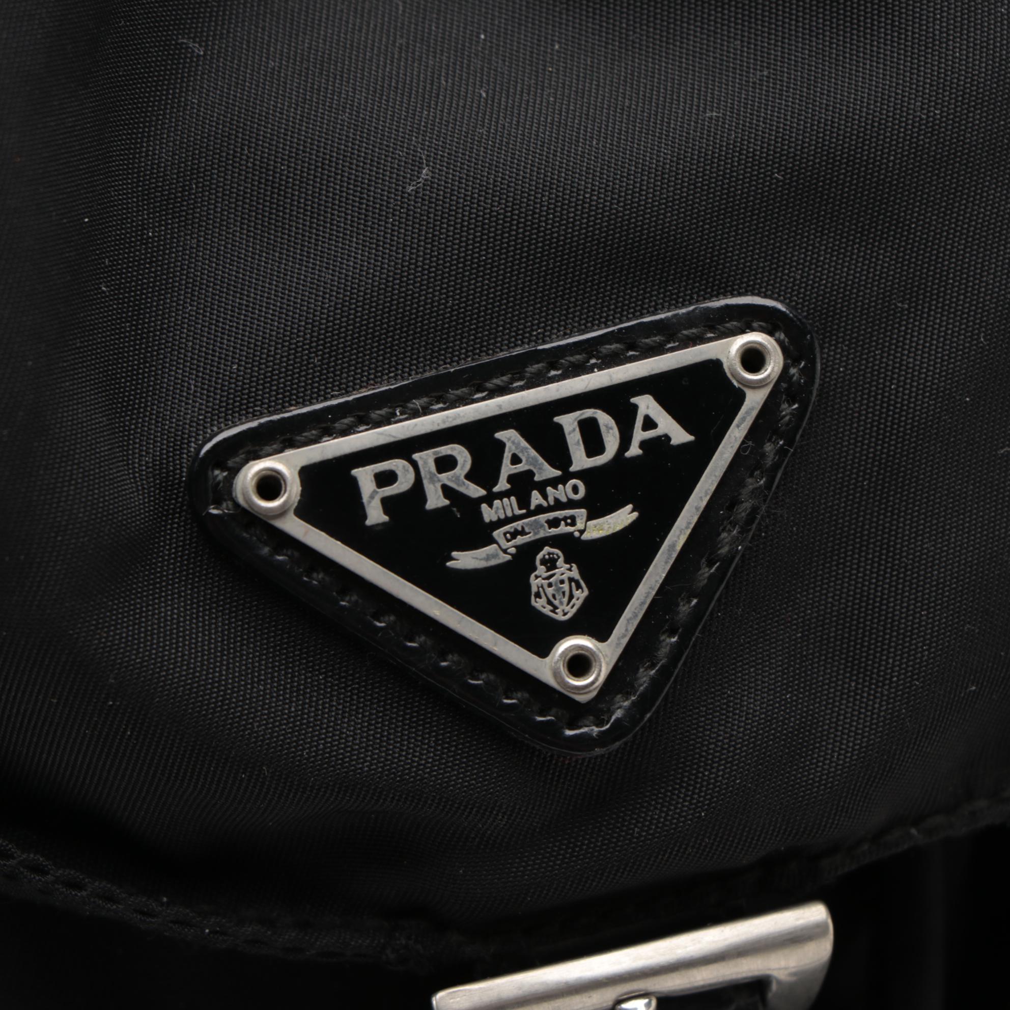 Prada Black Tessuto Nylon Drawstring Backpack with Leather Trim