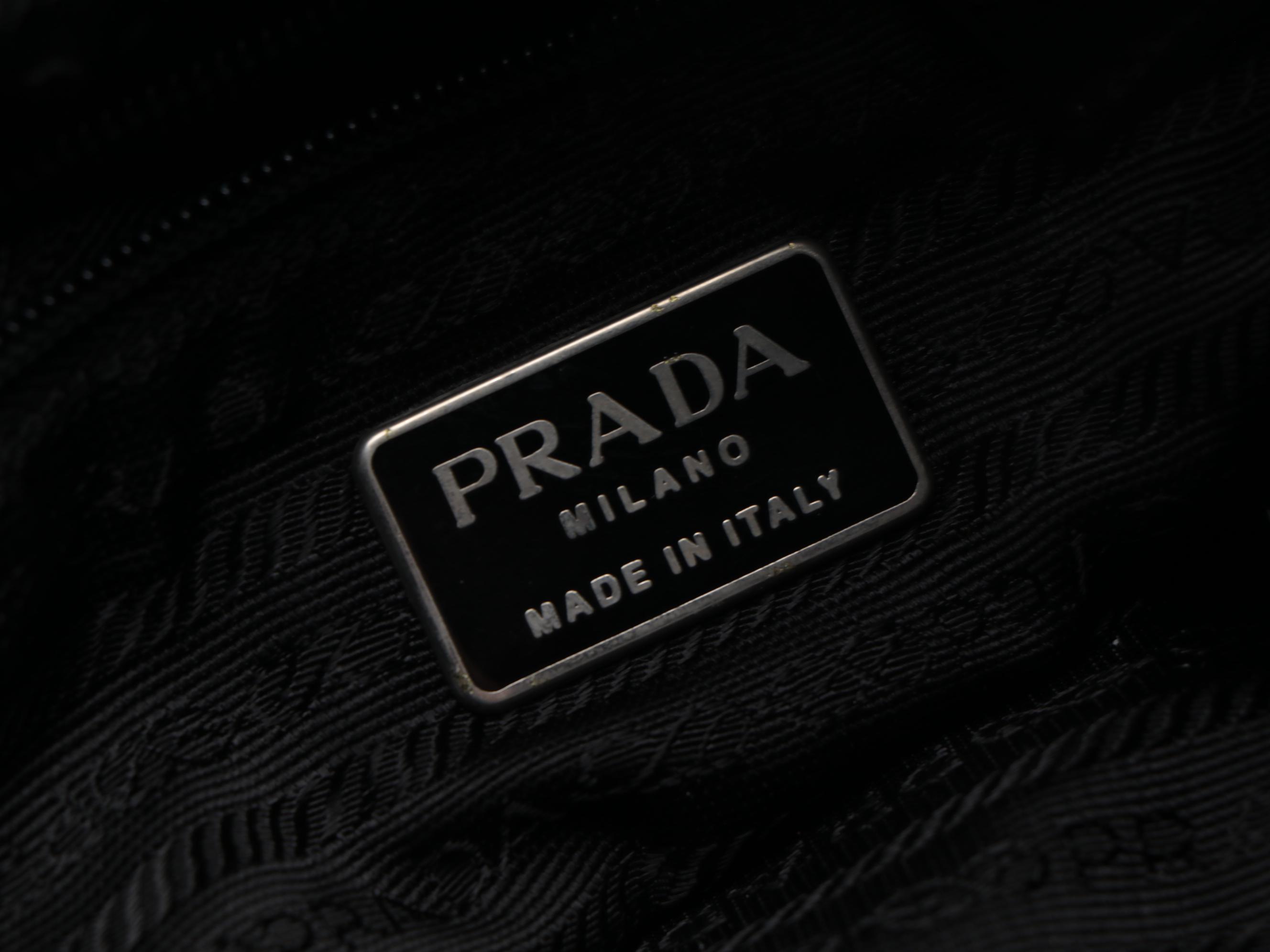 Prada Black Tessuto Nylon Drawstring Backpack with Leather Trim
