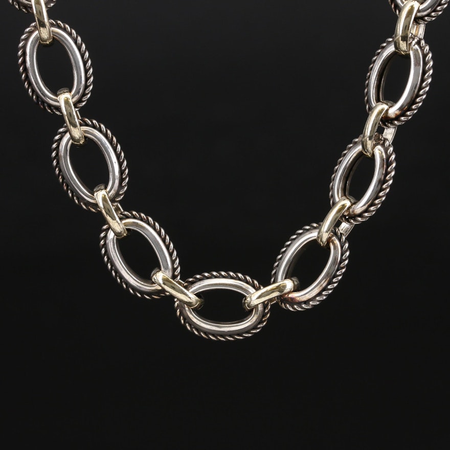 Phillip Gavriel Sterling Cable Chain Necklace with 18K and Rope Accents