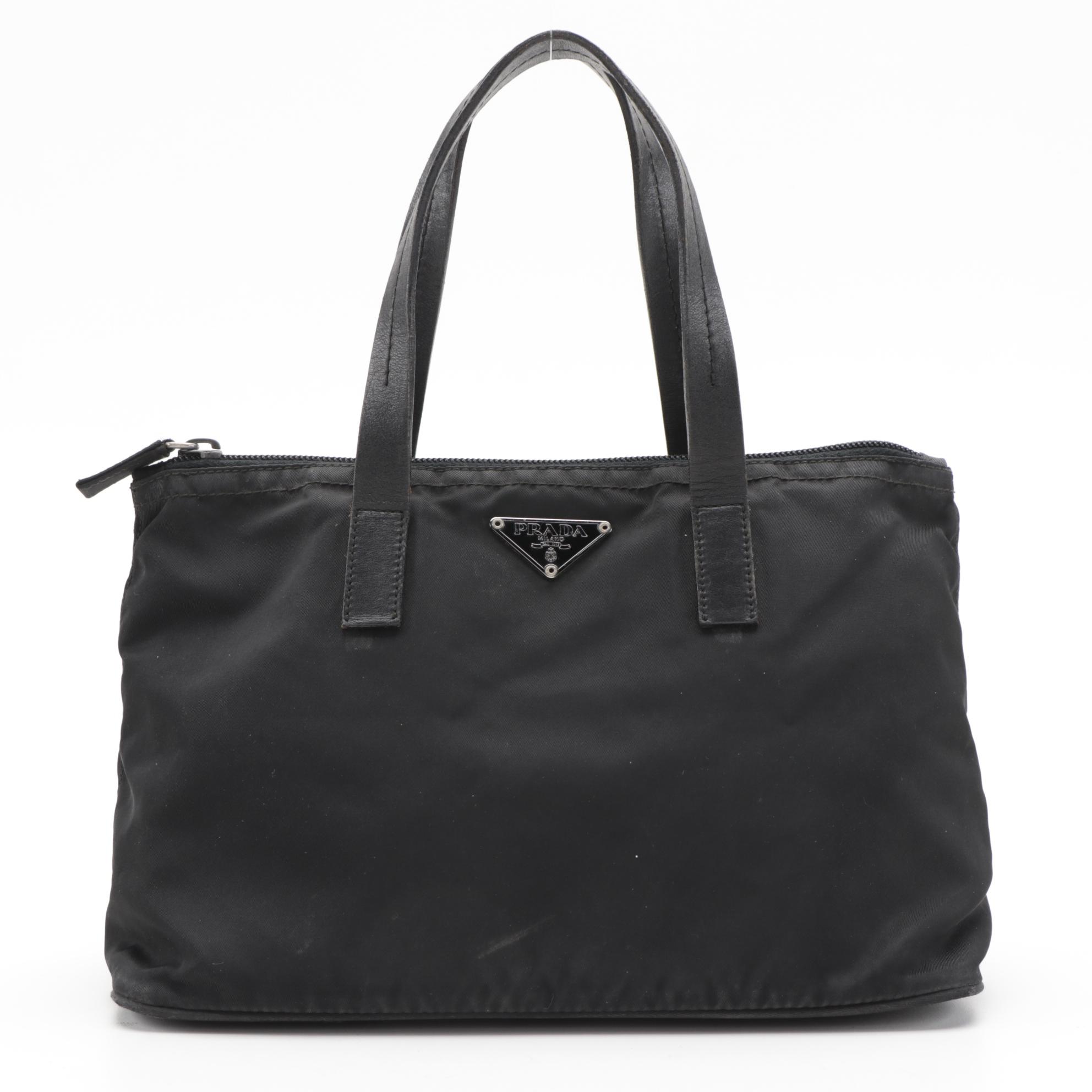 Prada Black Tessuto Nylon Tote with Leather Trim