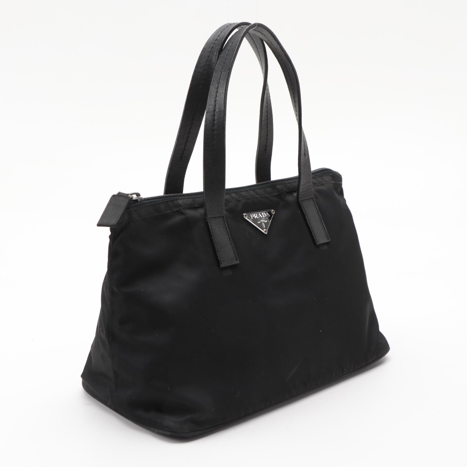Prada Black Tessuto Nylon Tote with Leather Trim