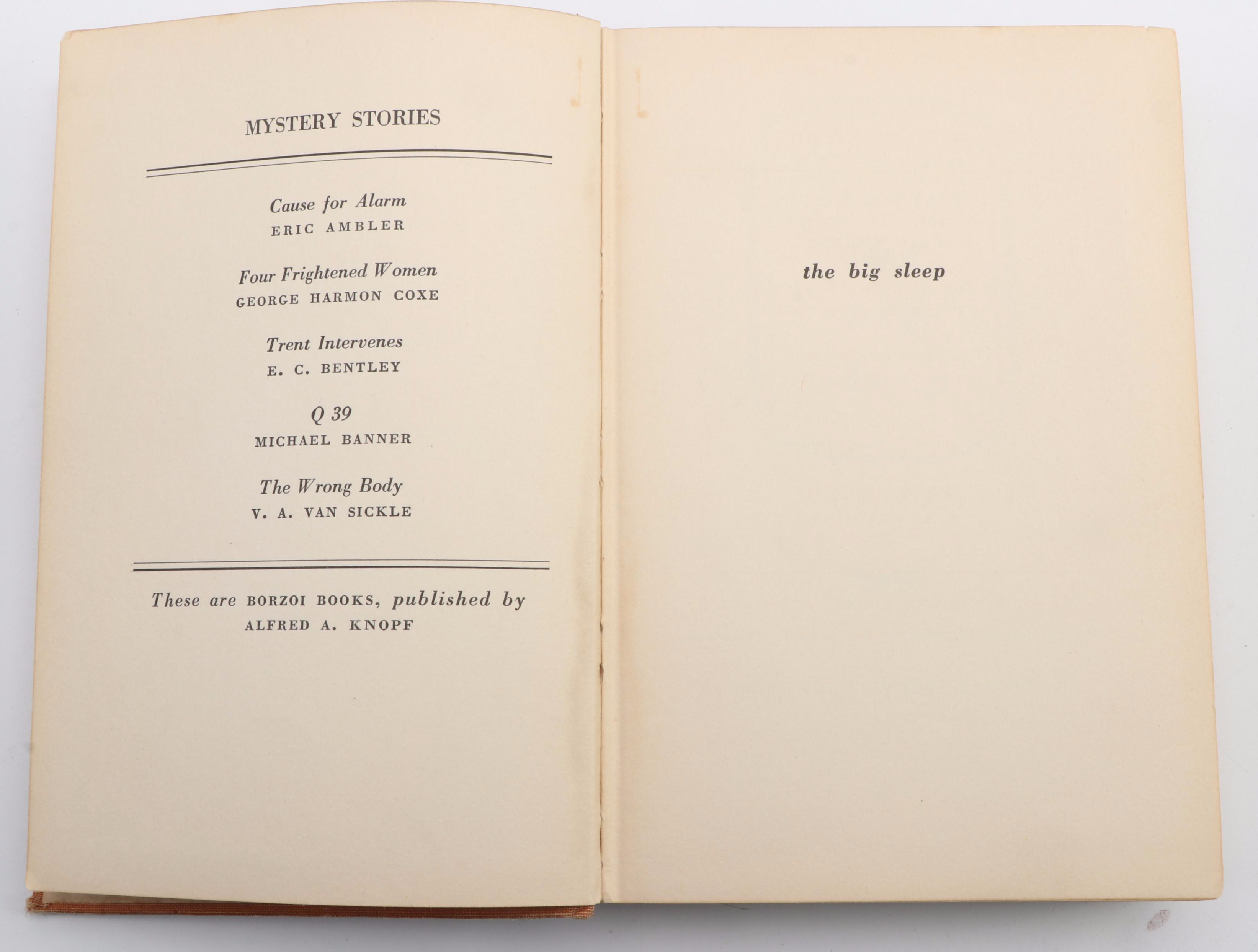 First Edition "The Big Sleep" by Raymond Chandler, 1939