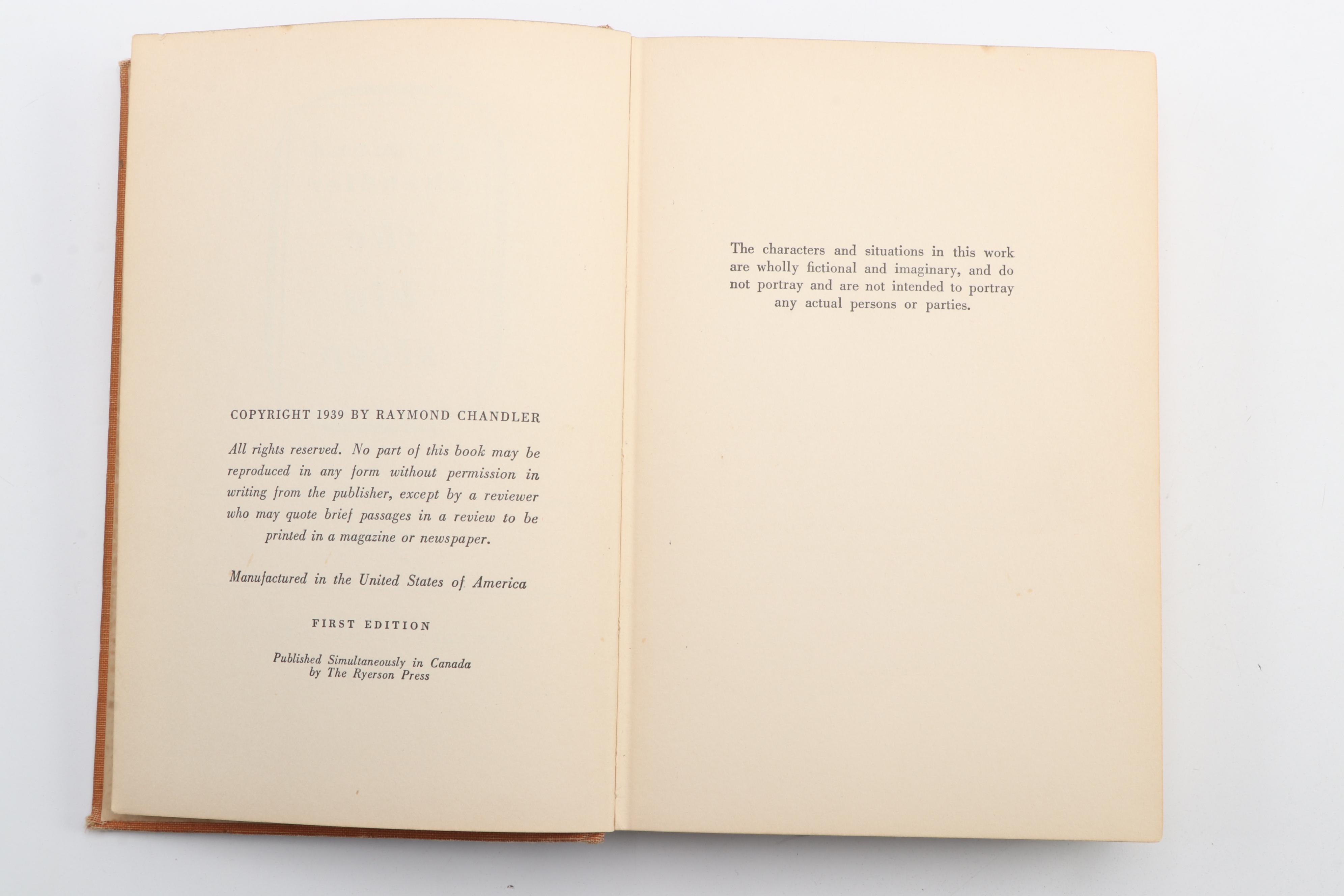 First Edition "The Big Sleep" by Raymond Chandler, 1939