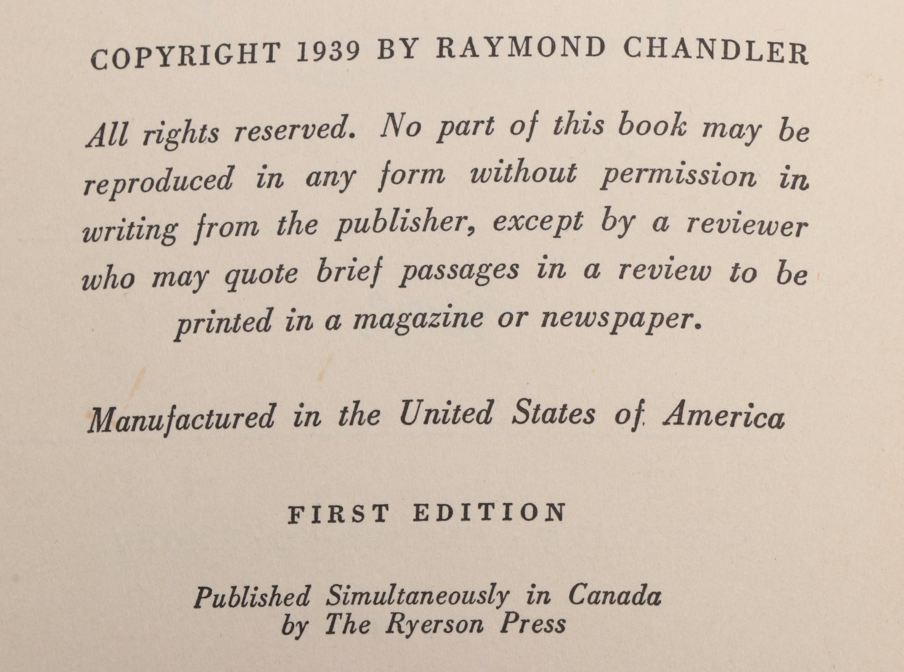 First Edition "The Big Sleep" by Raymond Chandler, 1939