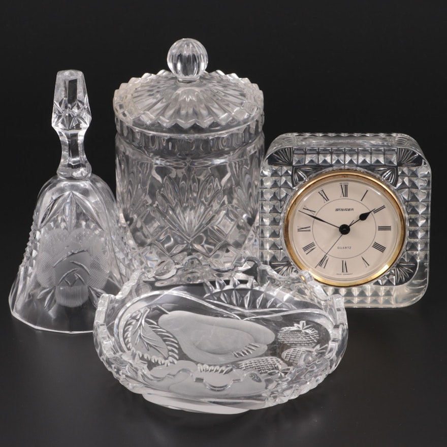 Staiger Crystal Desk Clock and Other Tableware, Late 20th Century