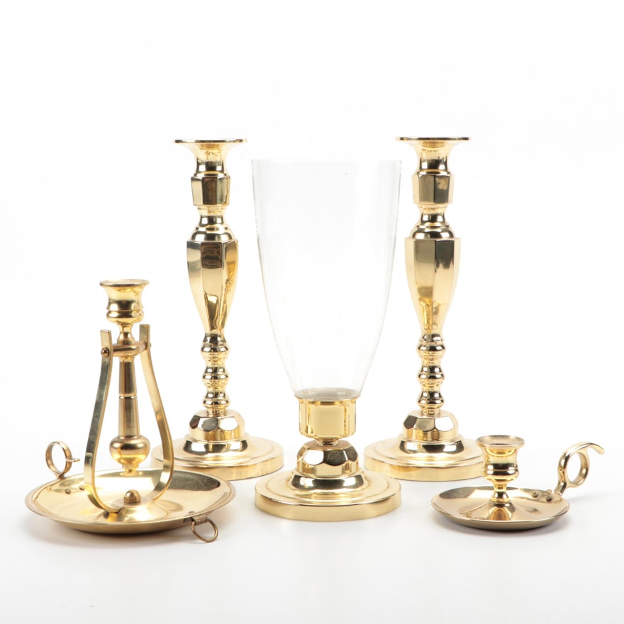 Baldwin and Other Brass Ship's Gimbal Candlestick, Chambersticks and More