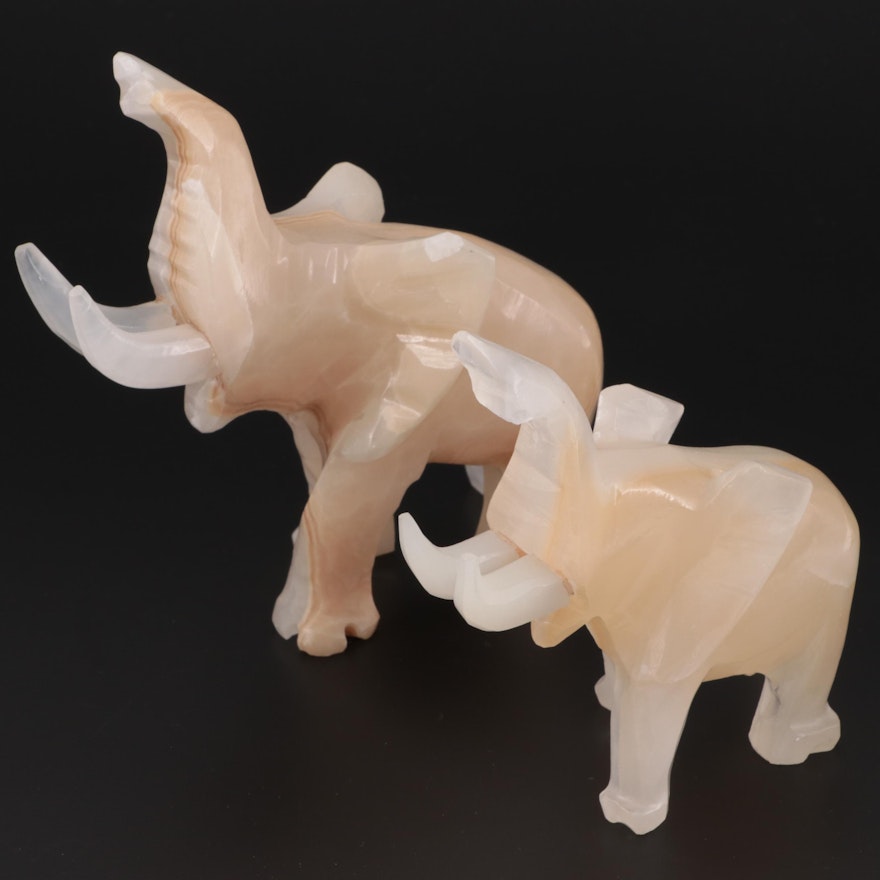 Carved Banded Agate Elephant Figurines