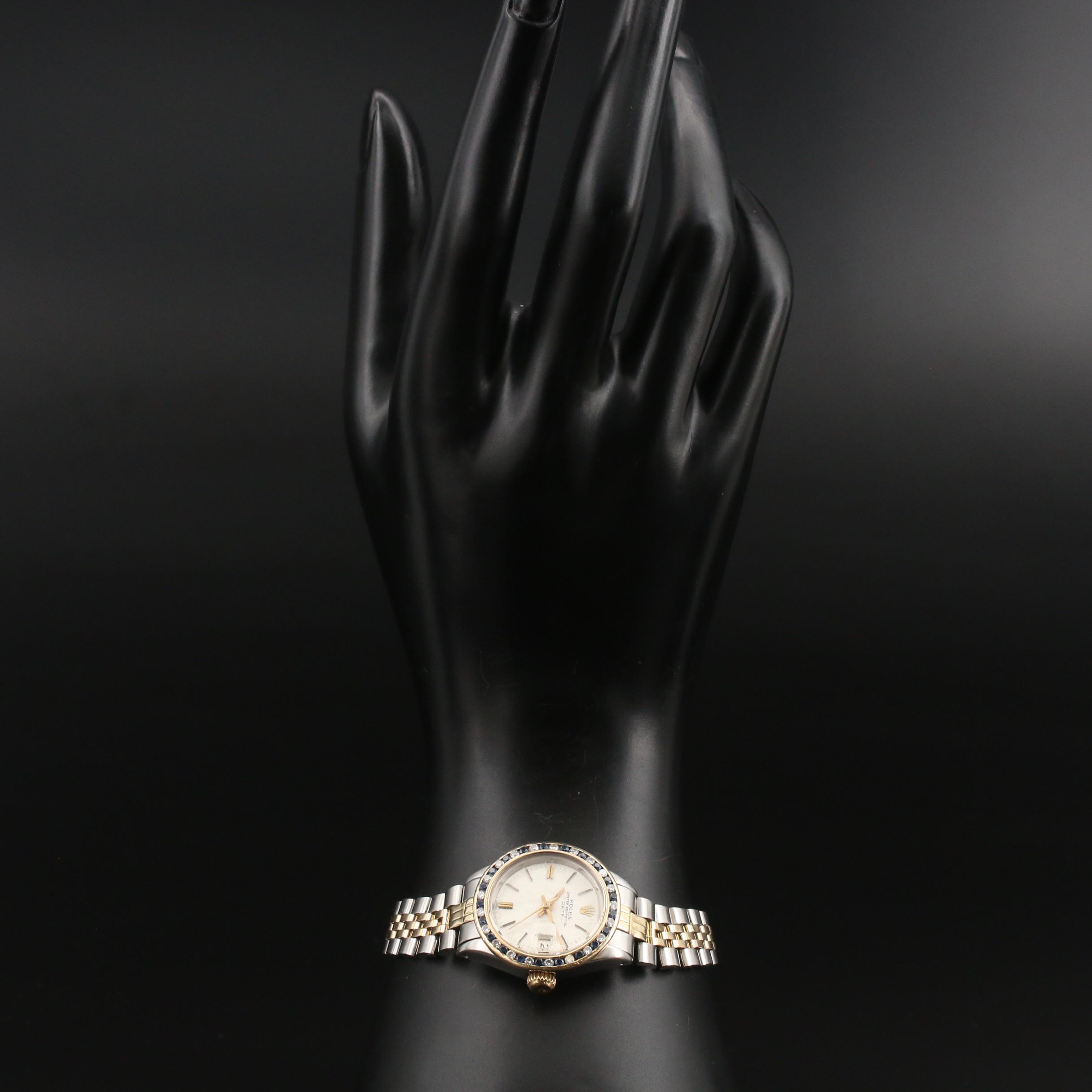 1971 Rolex 14K and Stainless Steel Watch with Diamond and Sapphire Bezel