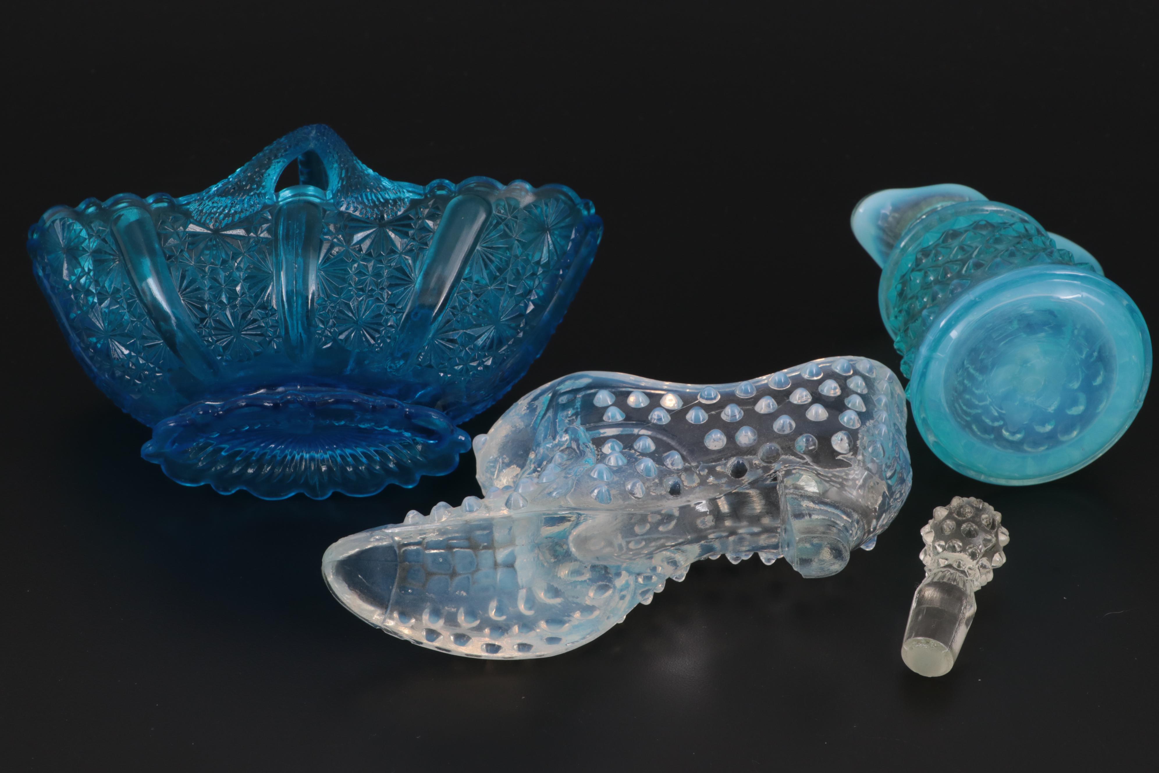 Fenton "Water Lily" Clear Satin Glass Bud Vase with Other Hobnail Glass