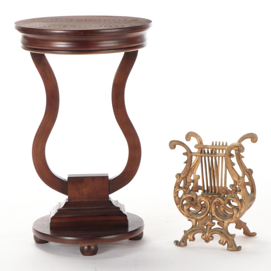 Empire Style Lyre Side Table with Lyre Book Stand