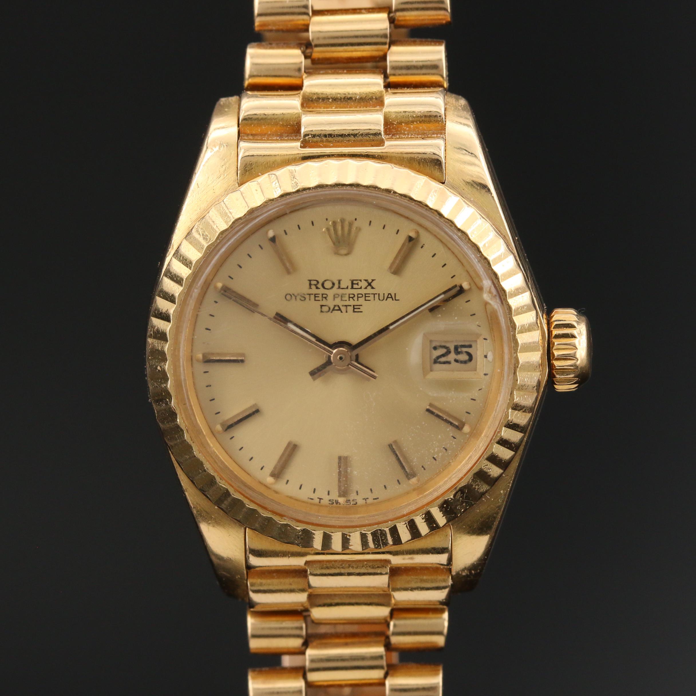 1982 Rolex Date 18K Yellow Gold Automatic Watch
