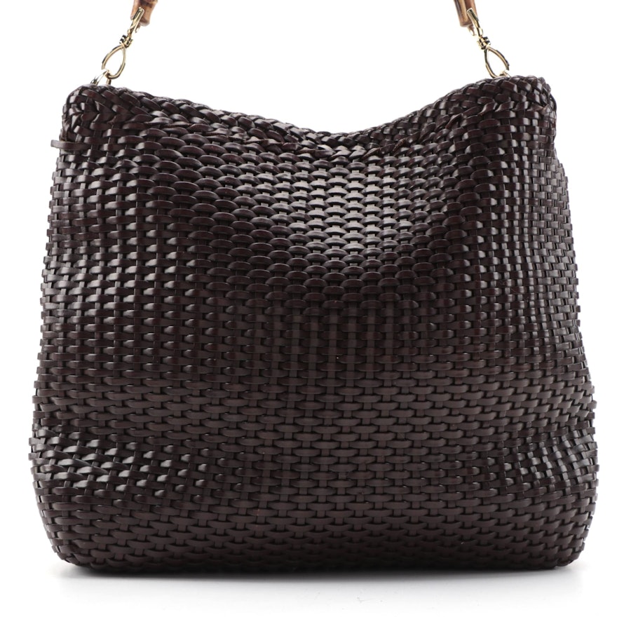 Gucci Bamboo Basket Woven Brown Leather Tote