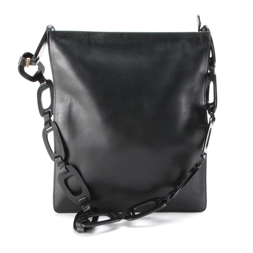 Gucci Black Leather Chain-Link Strap Shoulder Bag