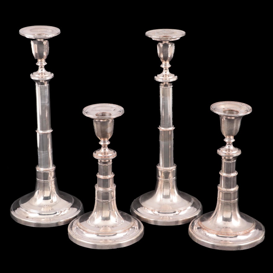 A. Goodman & Co. Sheffield Silver Plate Telescoping Candlesticks, Early 19th C.