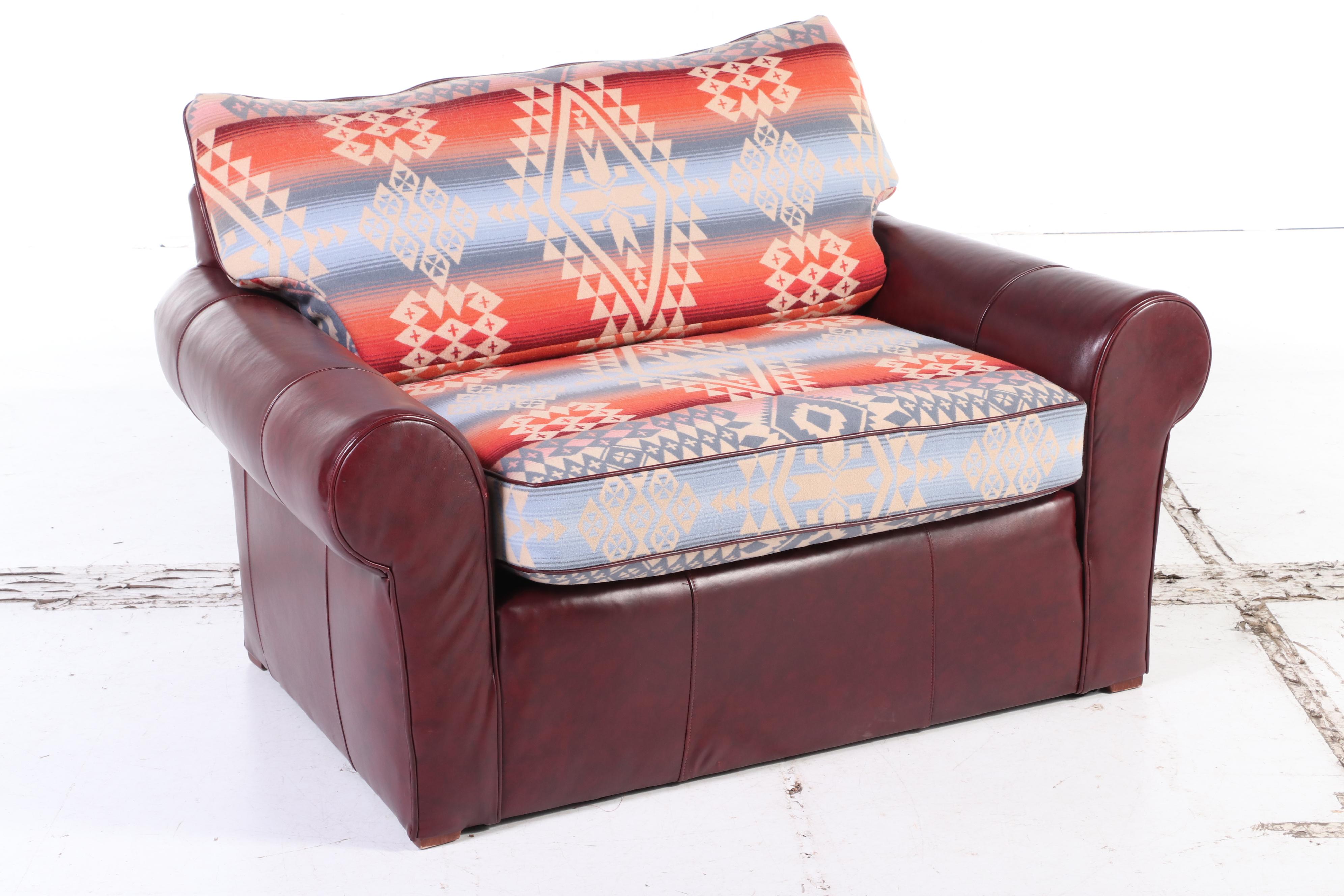 Southwestern Style Rolled Arm Oversized Chair with Ottoman, Late 20th Century