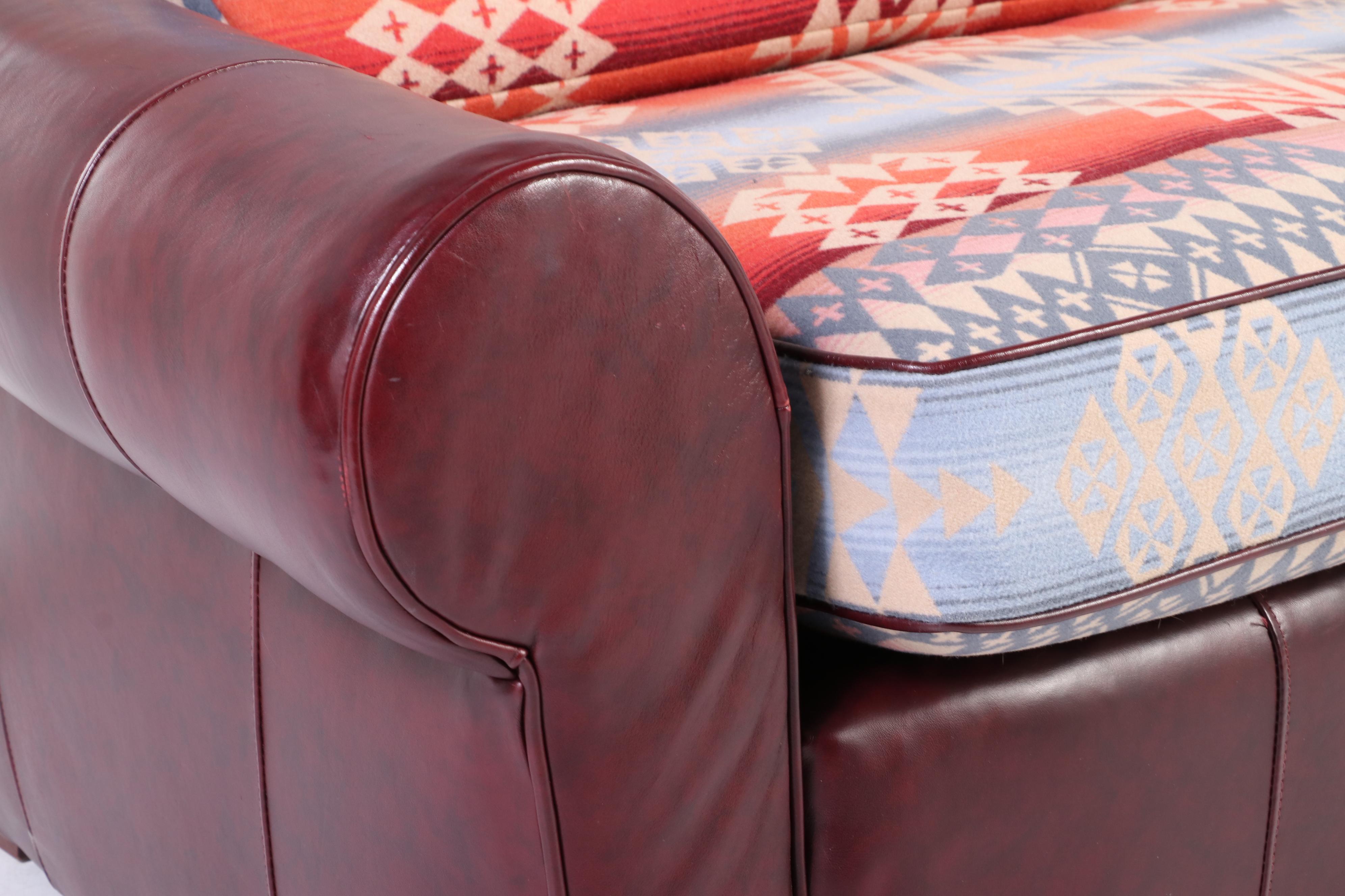 Southwestern Style Rolled Arm Oversized Chair with Ottoman, Late 20th Century