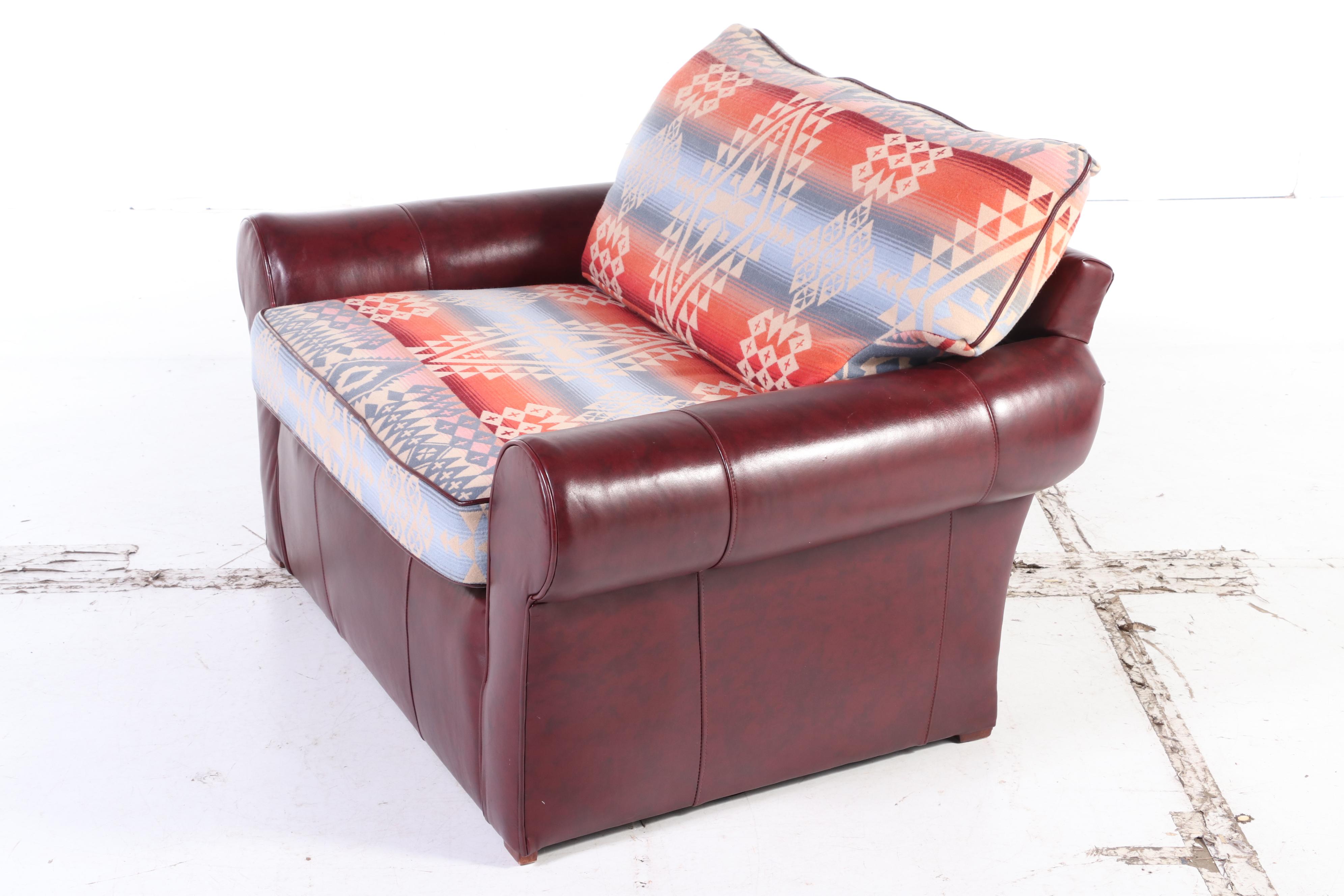 Southwestern Style Rolled Arm Oversized Chair with Ottoman, Late 20th Century