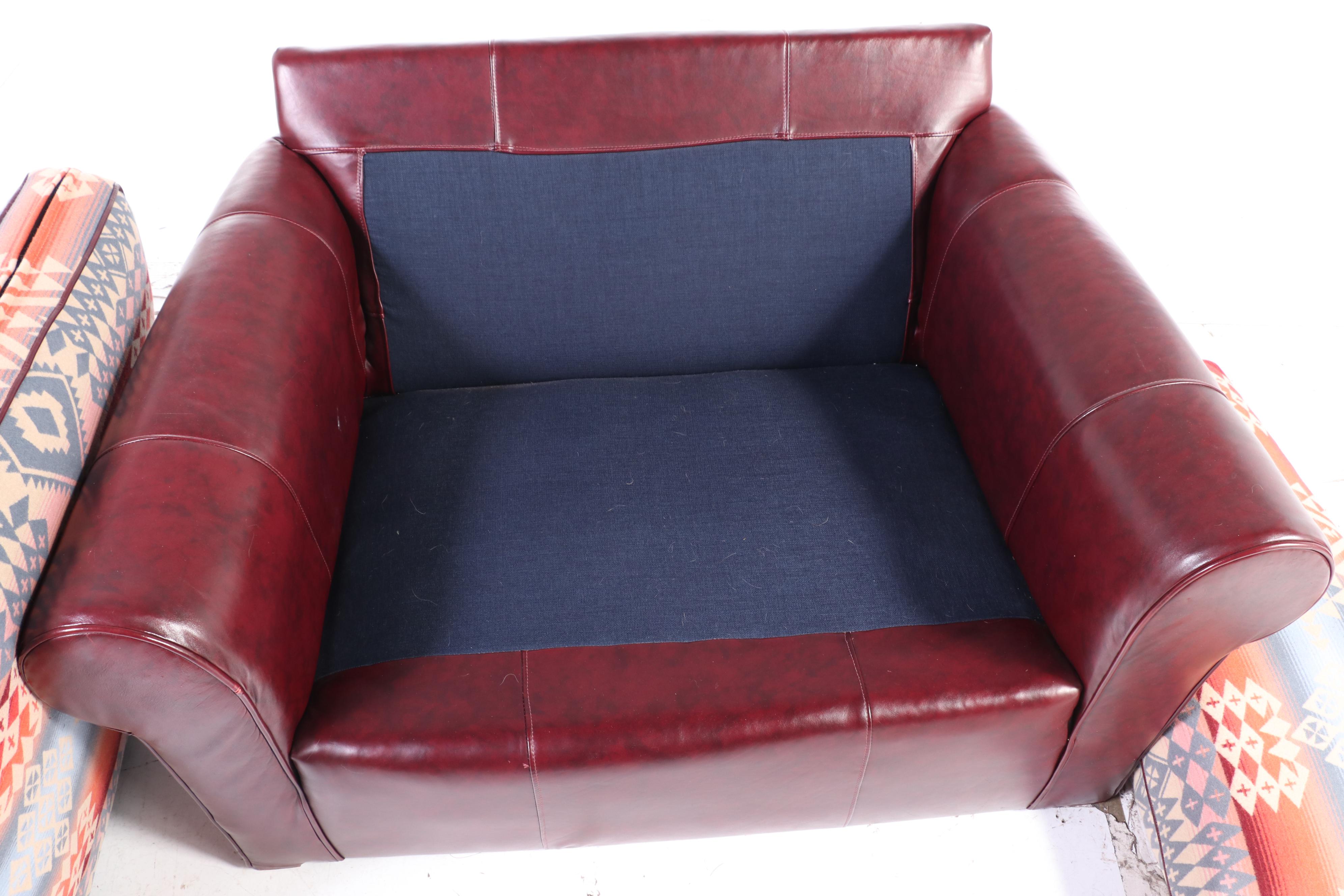 Southwestern Style Rolled Arm Oversized Chair with Ottoman, Late 20th Century