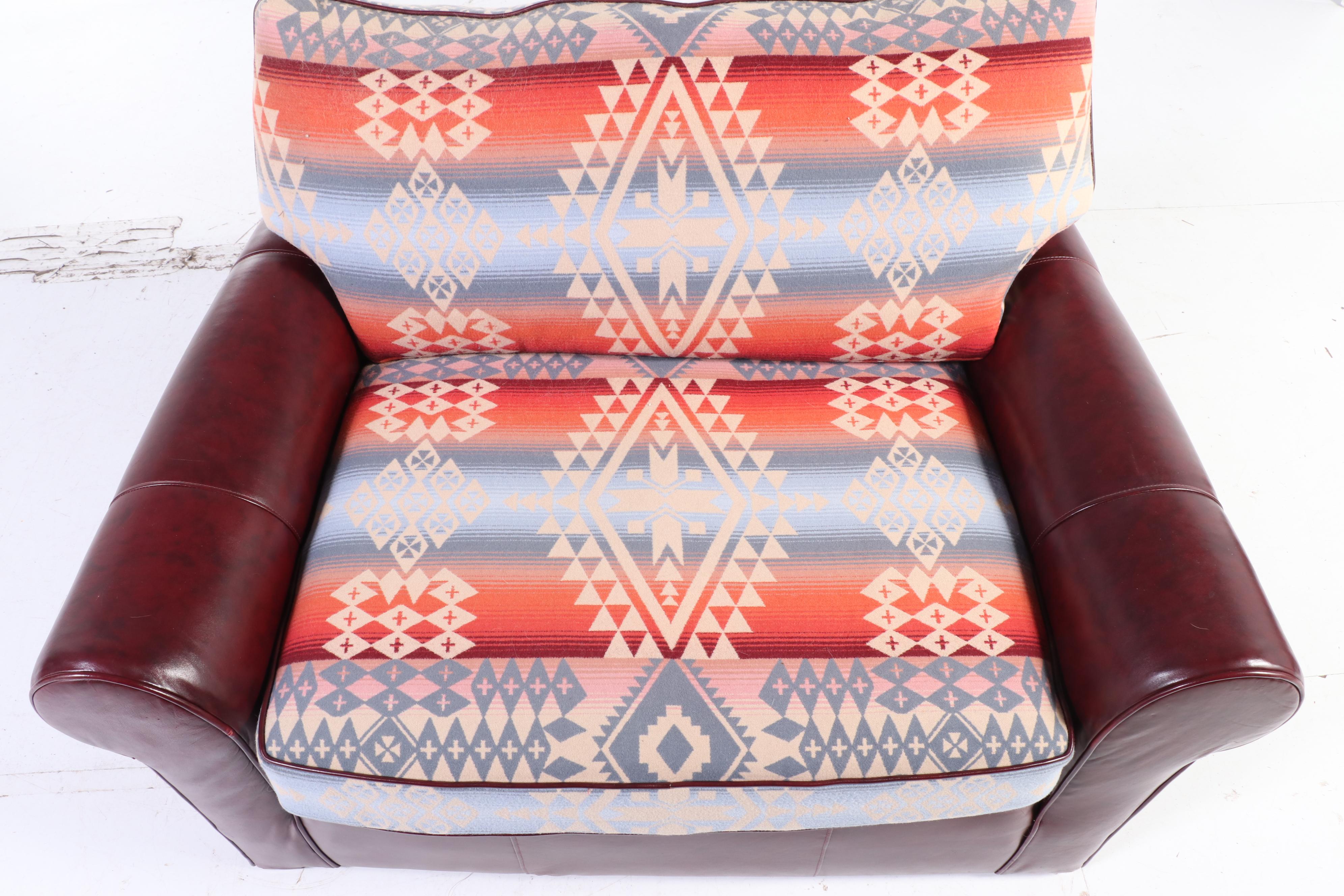 Southwestern Style Rolled Arm Oversized Chair with Ottoman, Late 20th Century