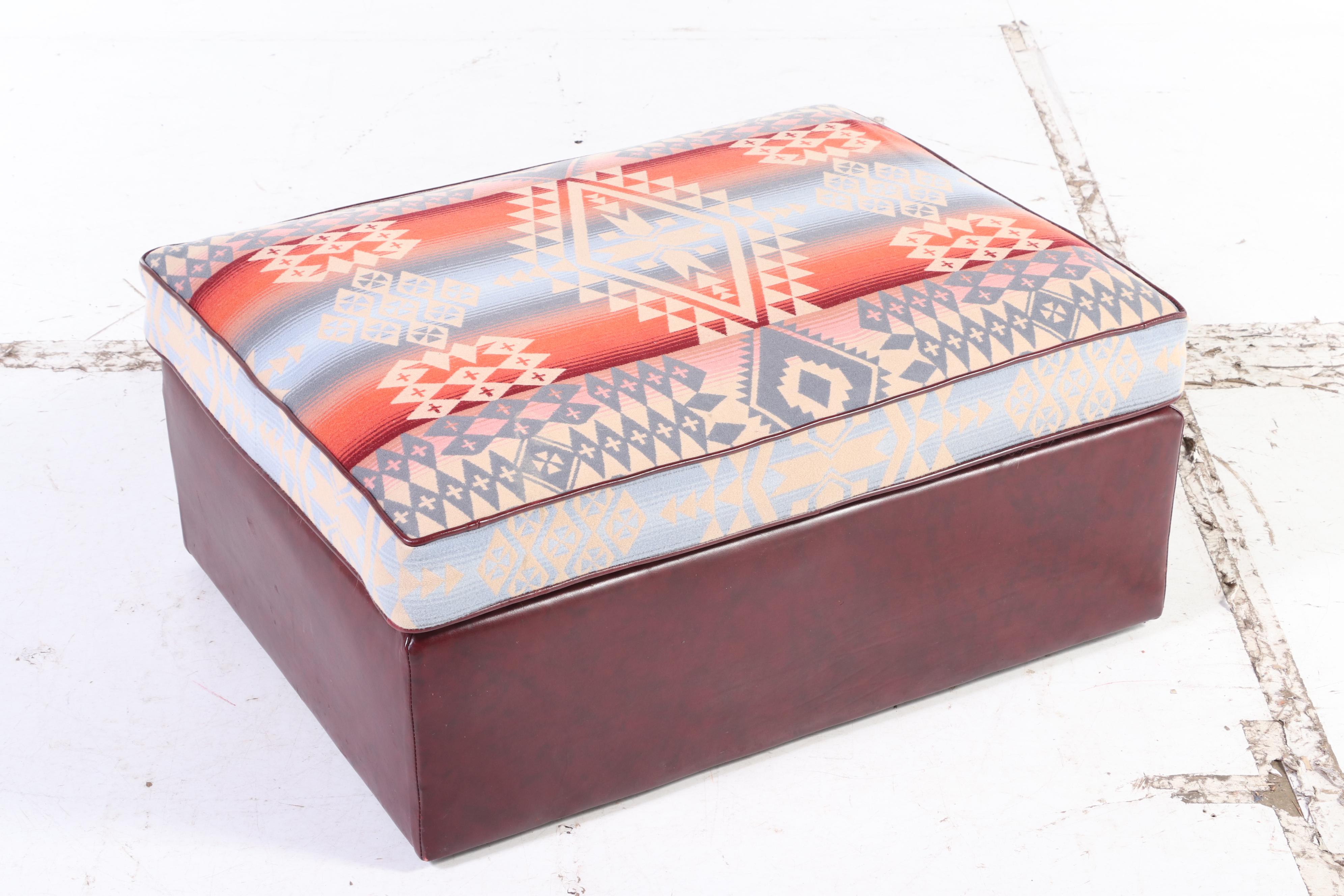 Southwestern Style Rolled Arm Oversized Chair with Ottoman, Late 20th Century