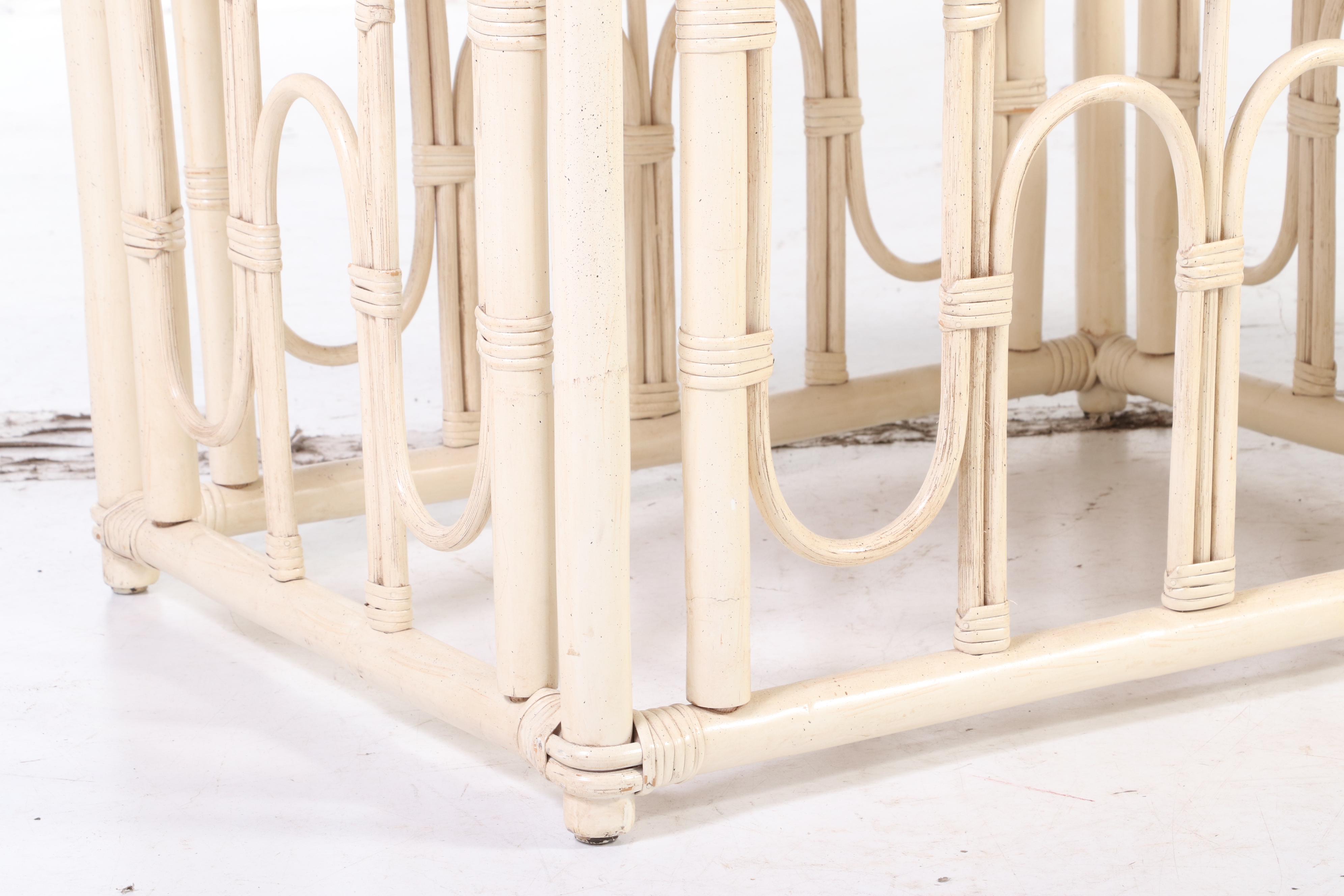 Ficks Reed Rattan Painted Faux Bamboo Patio Chair with Tile Top Tables