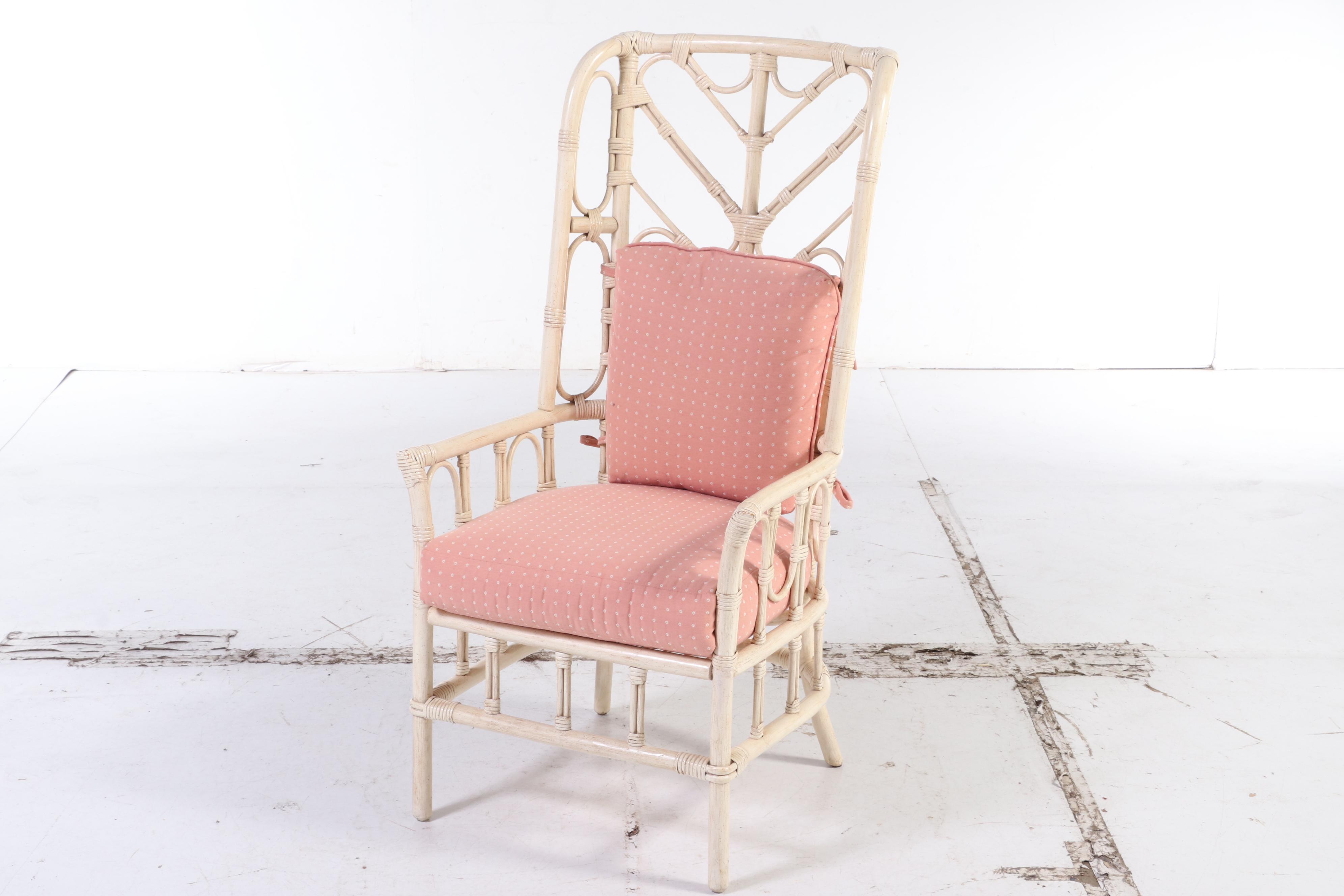 Ficks Reed Rattan Painted Faux Bamboo Patio Chair with Tile Top Tables