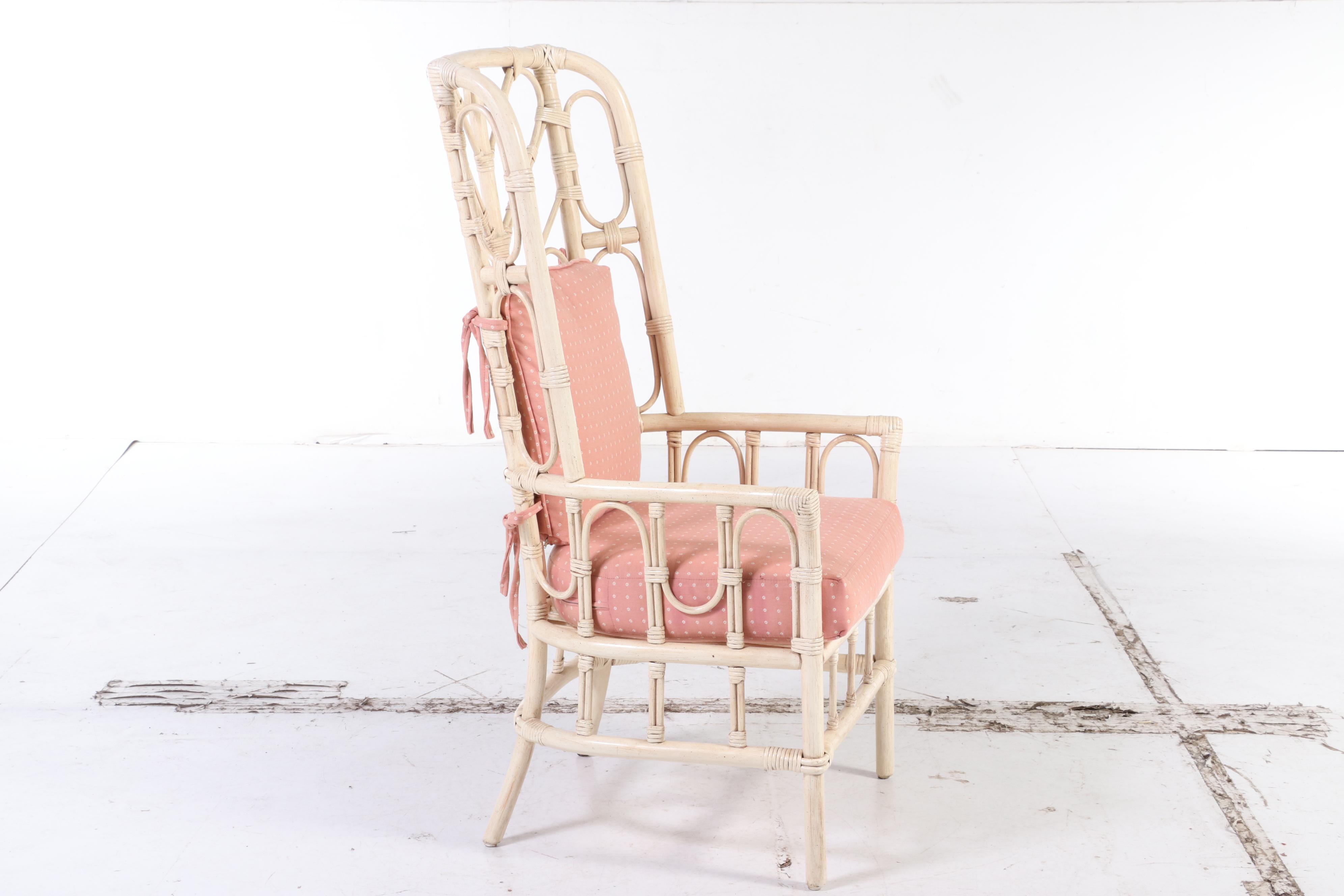 Ficks Reed Rattan Painted Faux Bamboo Patio Chair with Tile Top Tables