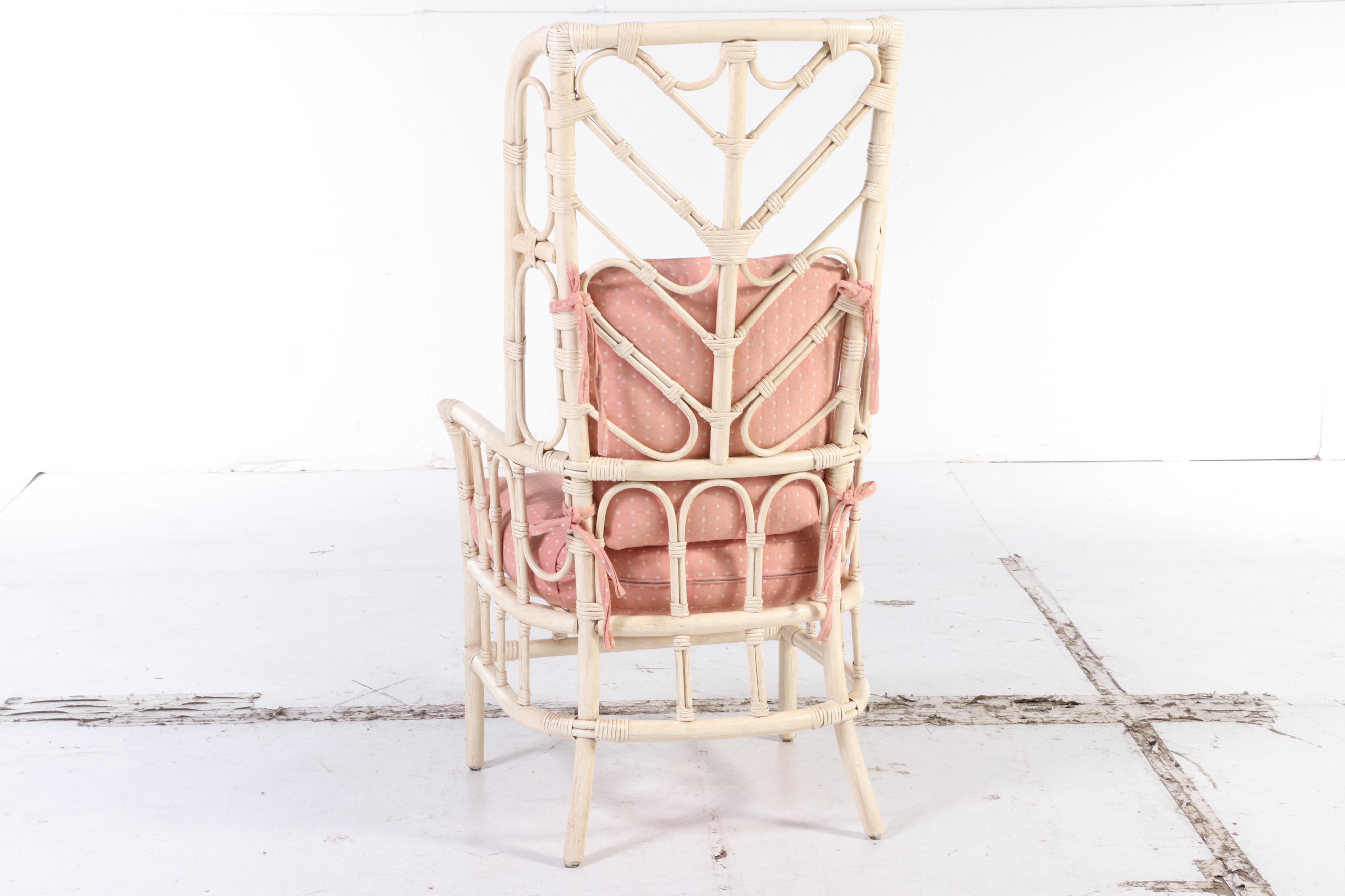 Ficks Reed Rattan Painted Faux Bamboo Patio Chair with Tile Top Tables