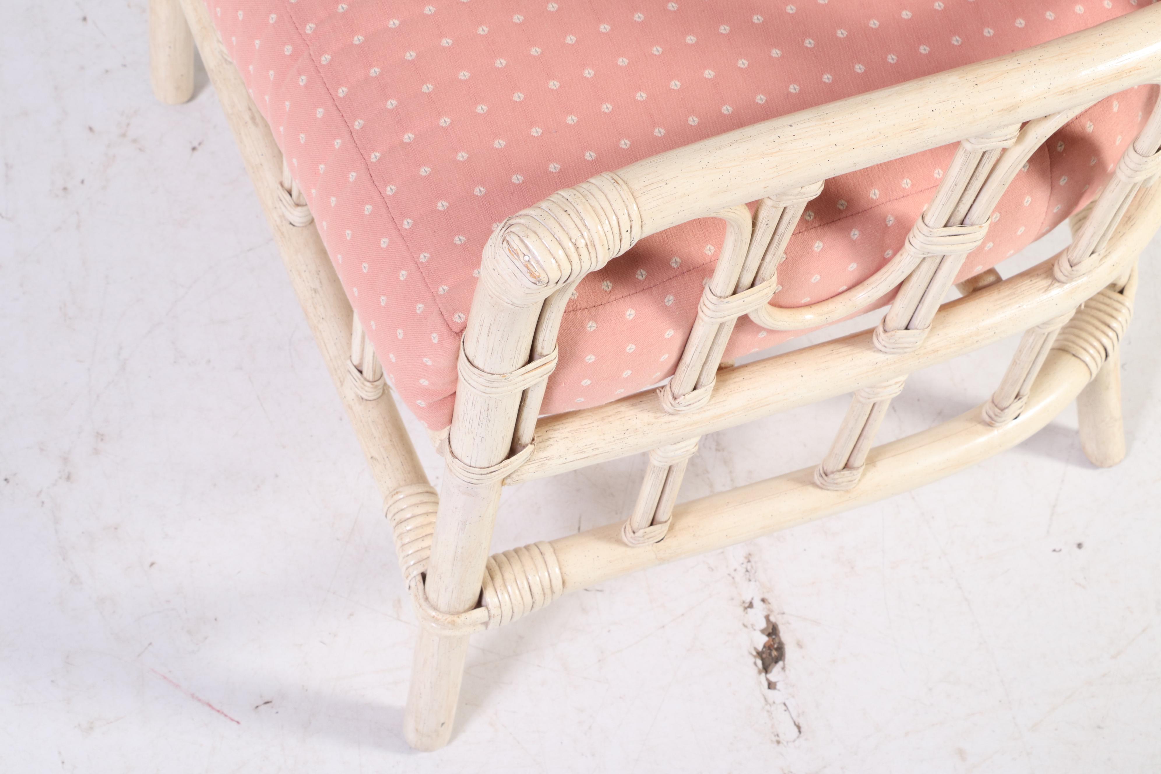 Ficks Reed Rattan Painted Faux Bamboo Patio Chair with Tile Top Tables