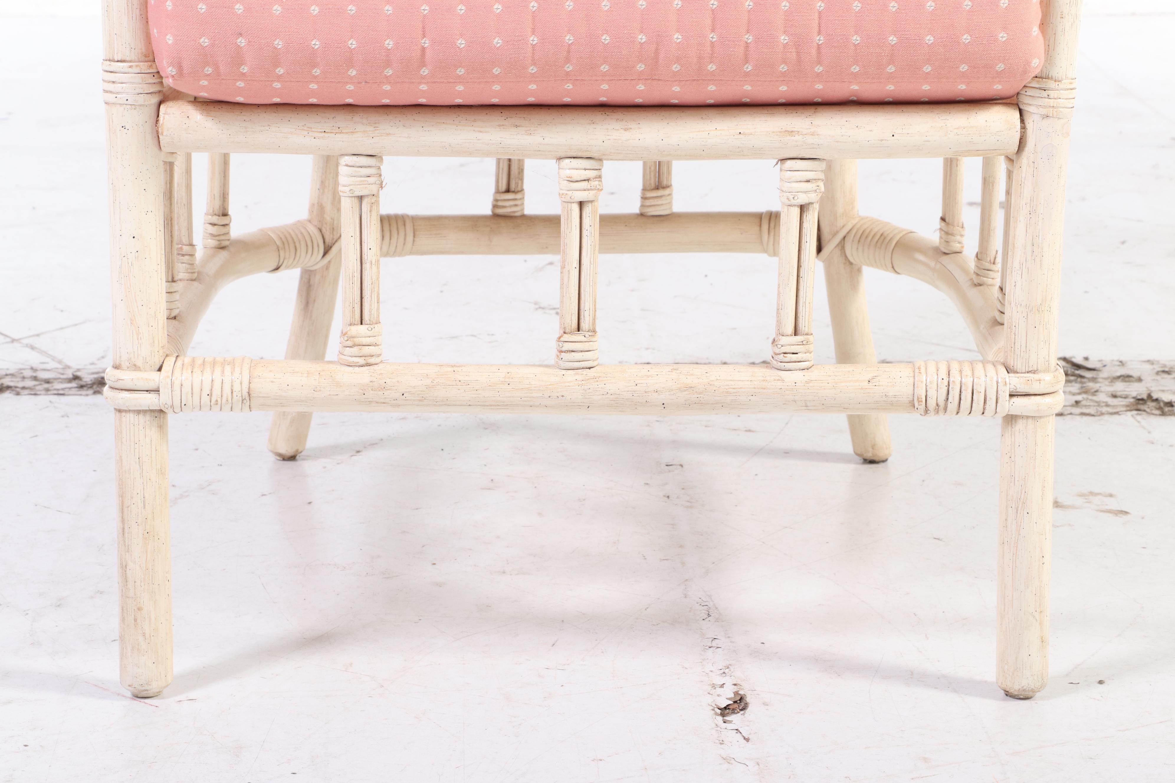 Ficks Reed Rattan Painted Faux Bamboo Patio Chair with Tile Top Tables