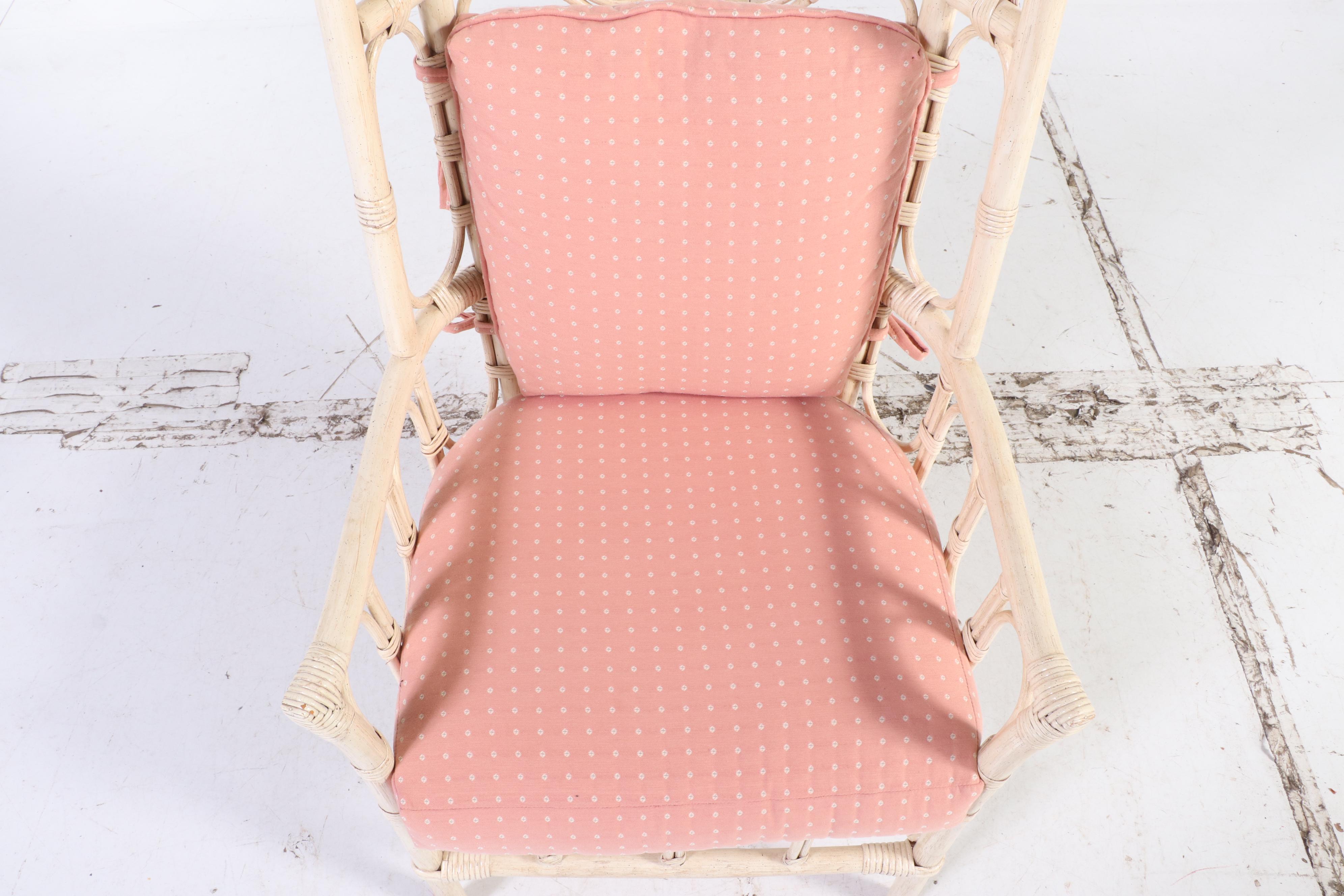 Ficks Reed Rattan Painted Faux Bamboo Patio Chair with Tile Top Tables